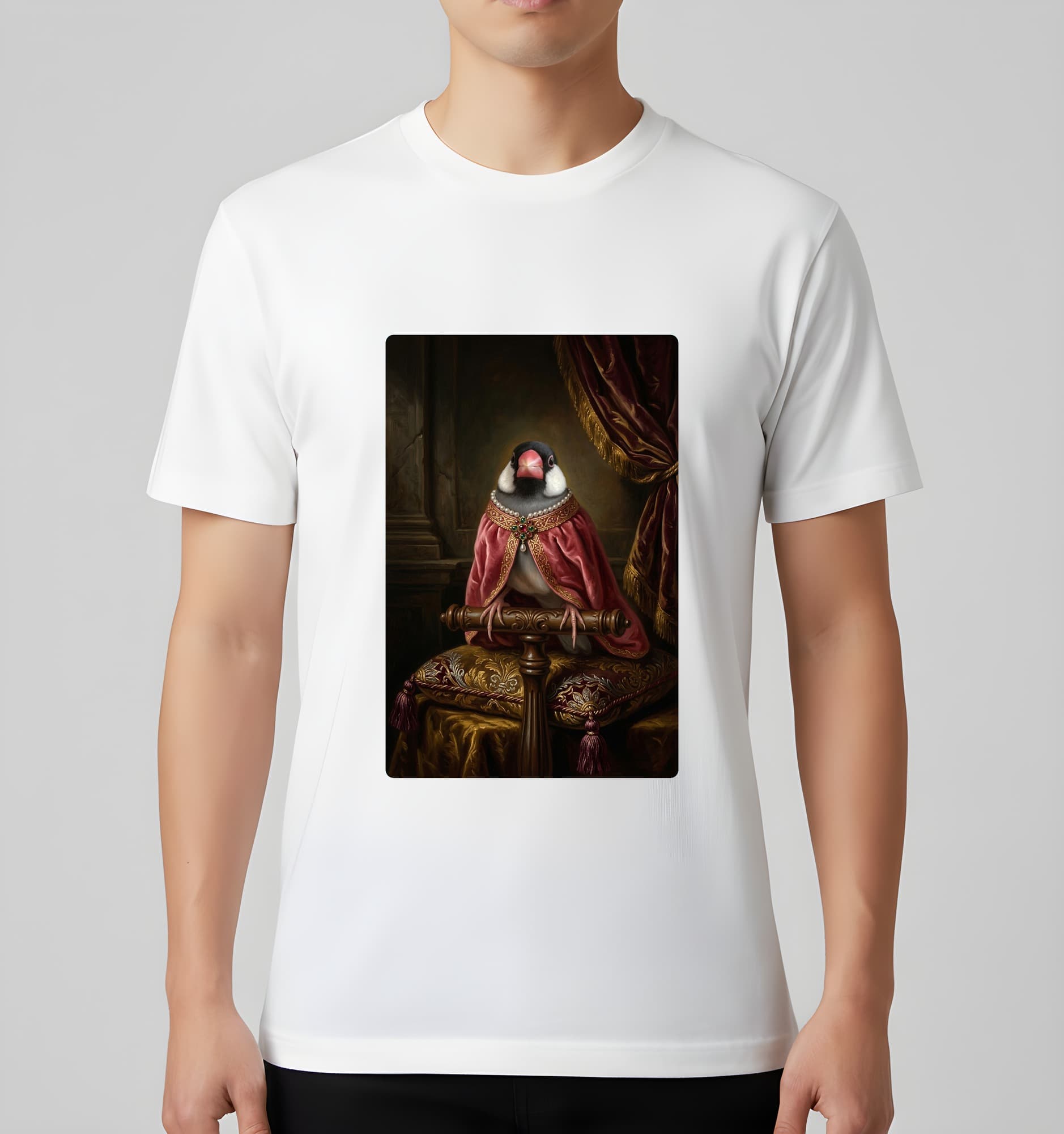 Java sparrow Renaissance Portrait T-Shirt (White, Color Print, No Frame) 3
