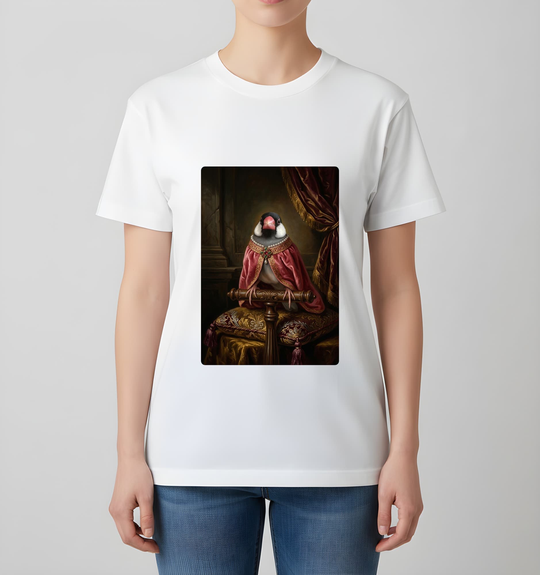 Java sparrow Renaissance Portrait T-Shirt (White, Color Print, No Frame) 4