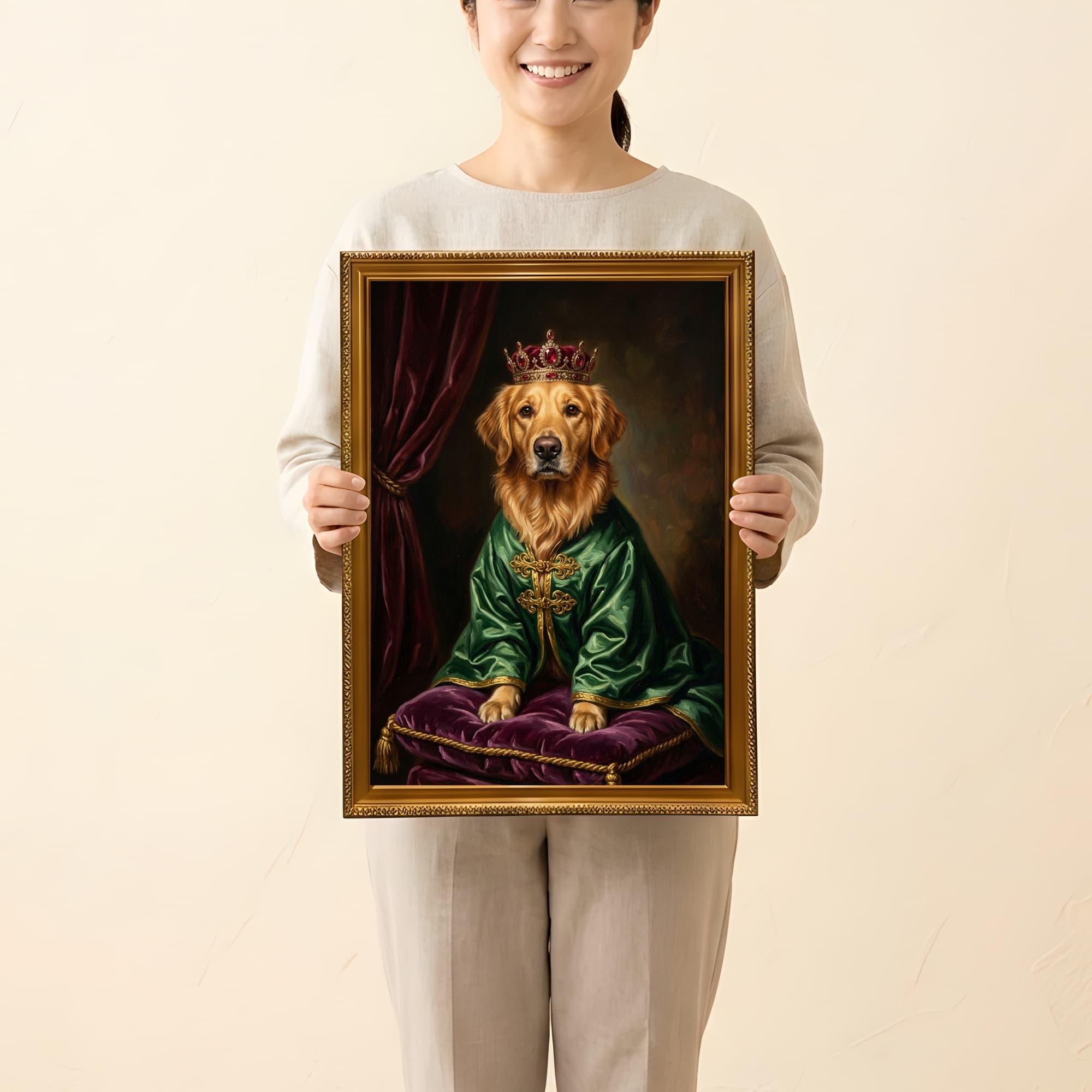 ゴールデンレトリバーのルネサンス肖像画額装プリント(A3サイズ) 2