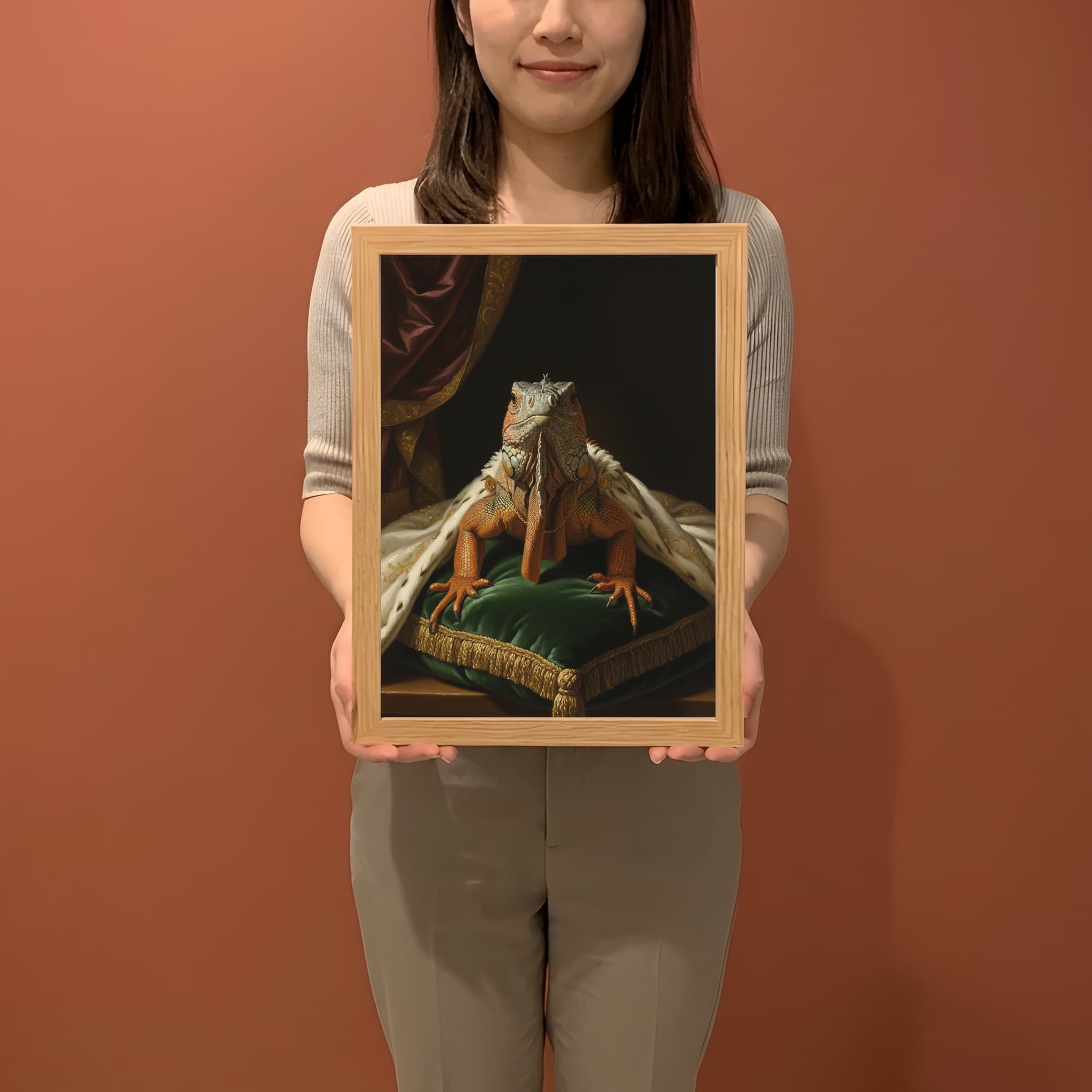 レッドイグアナのルネサンス肖像画額装プリント(A4サイズ) 2