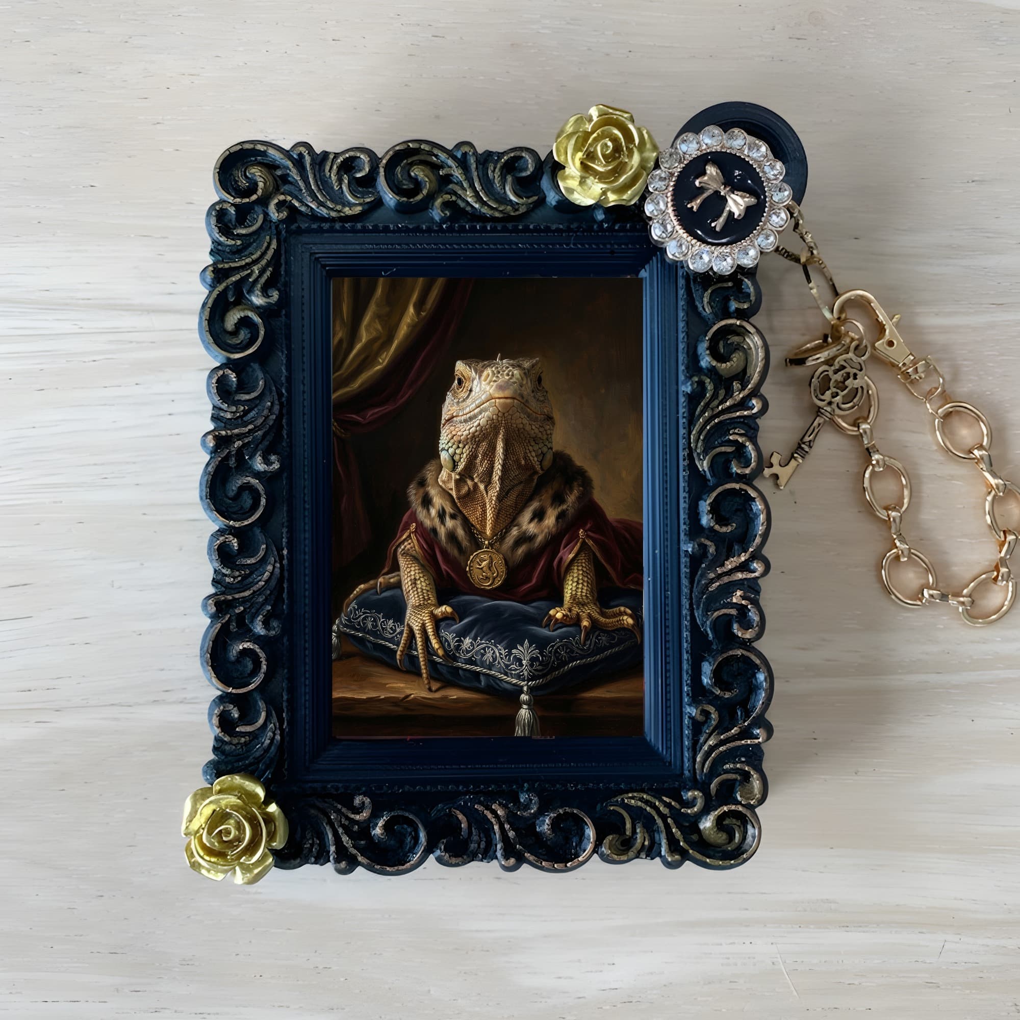 Spiny-tailed Iguana Renaissance Portrait Bag Charm (Black)