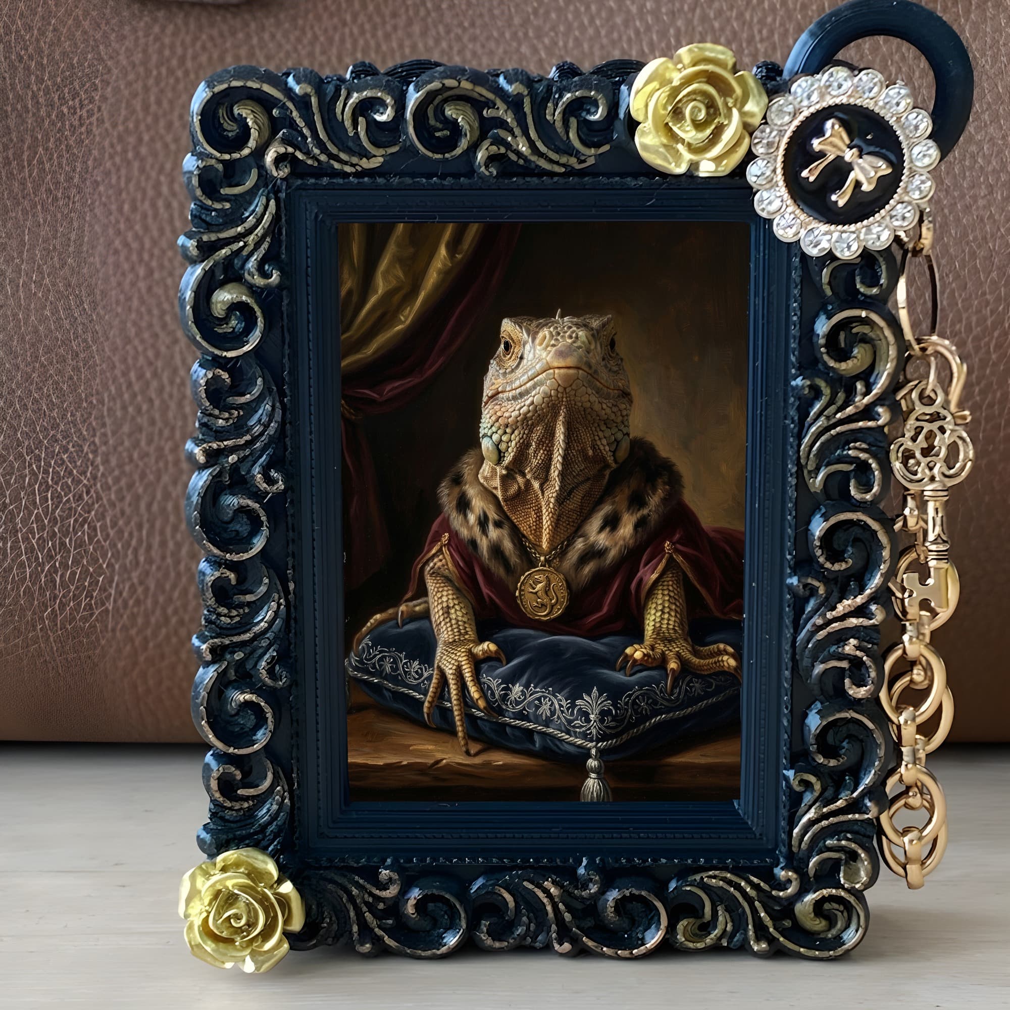 Spiny-tailed Iguana Renaissance Portrait Bag Charm (Black) 2