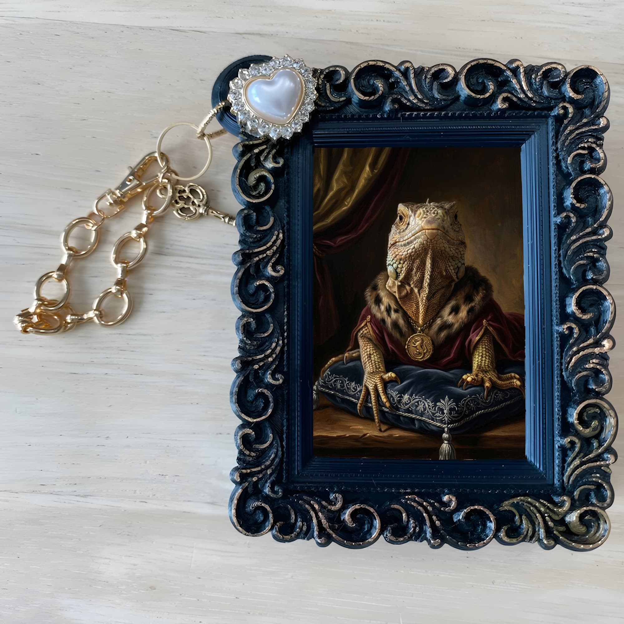 Spiny-tailed Iguana Renaissance Portrait Bag Charm (Black) 4