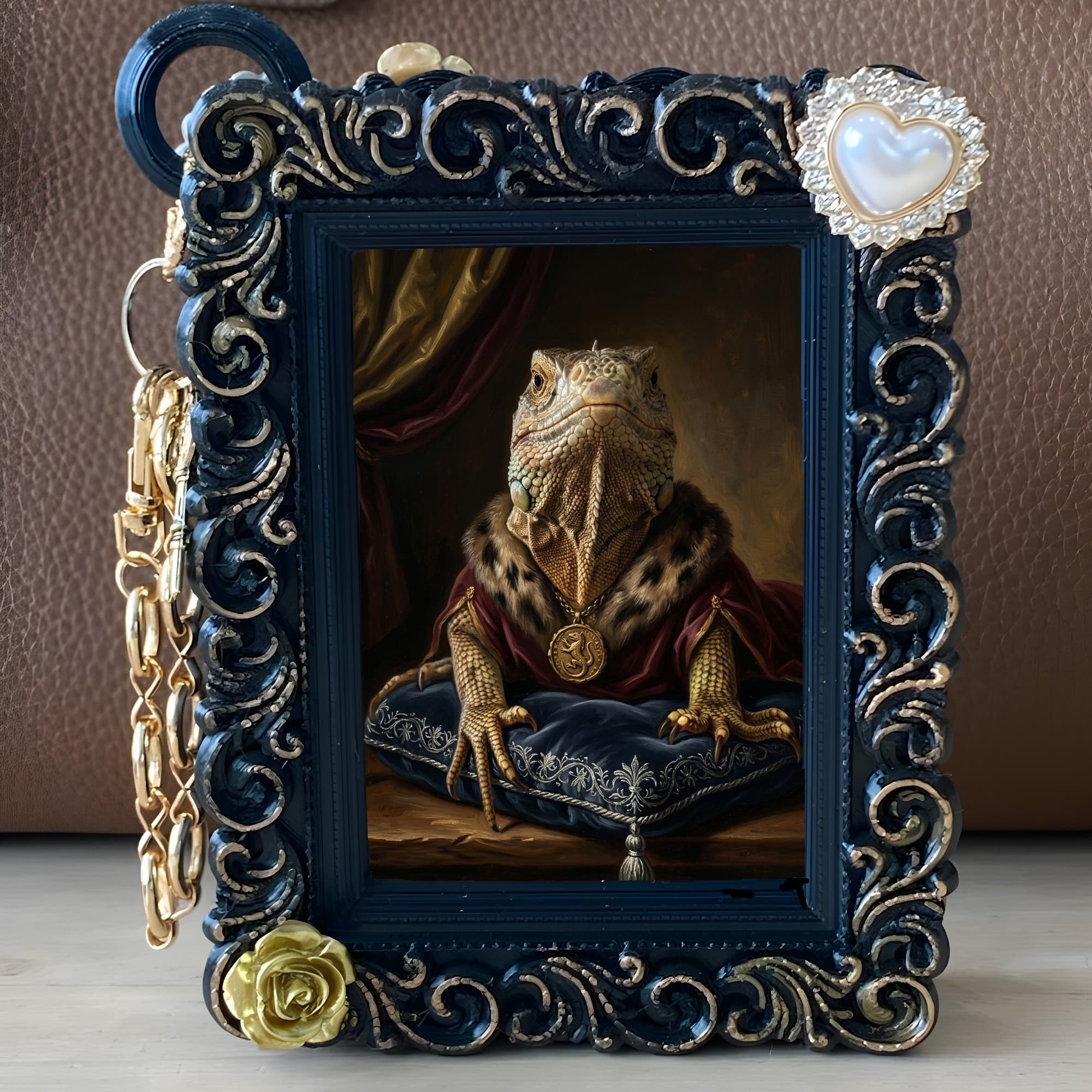 Spiny-tailed Iguana Renaissance Portrait Bag Charm (Black) 5