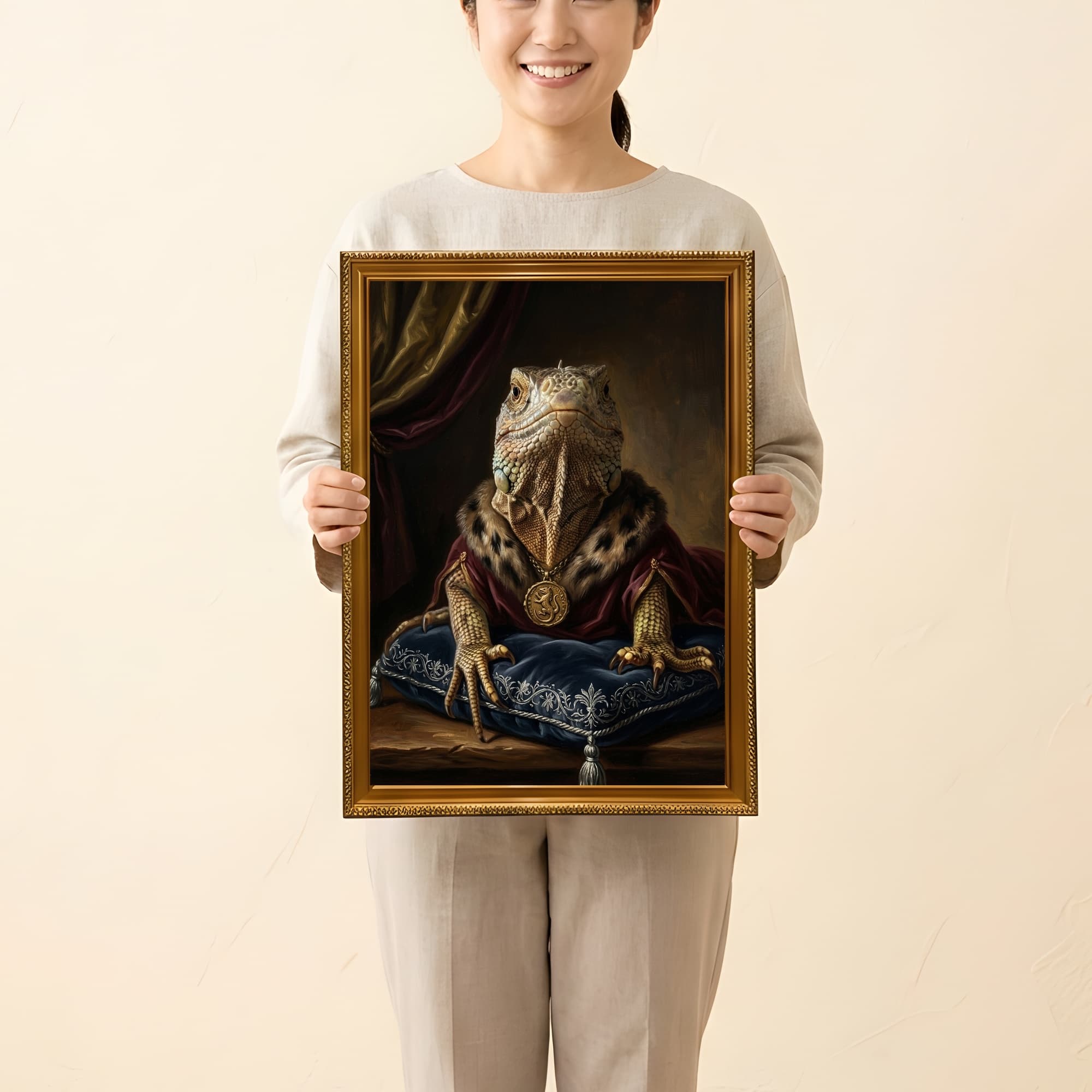 トゲオイグアナのルネサンス肖像画額装プリント(A3サイズ) 2