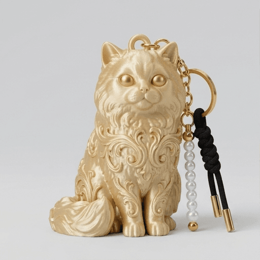 Chinchilla Persian Renaissance Portrait Keychain (Silky Gold)