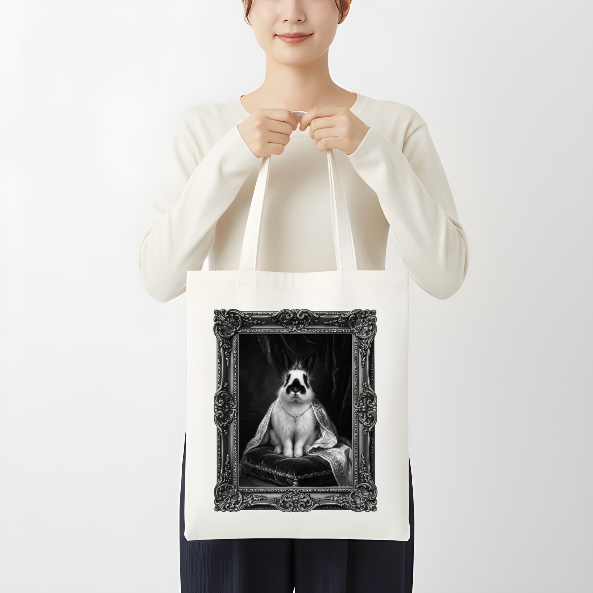 ヒマラヤンのルネサンス肖像画トートバッグ(モノクロプリント・額縁デザインあり) 3