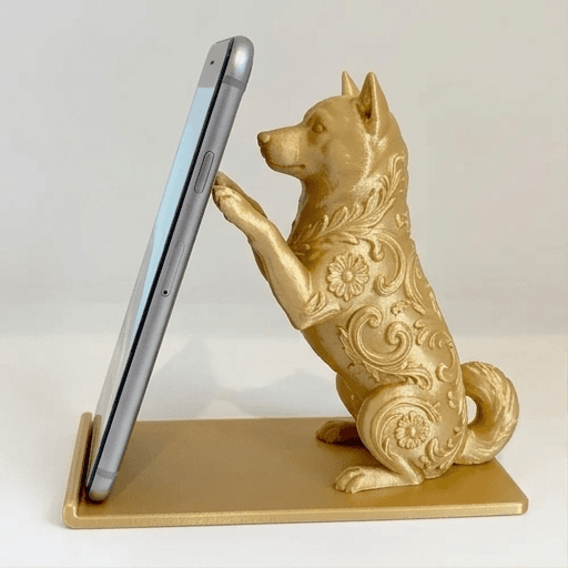 柴犬のルネサンス肖像画スマホスタンド(シルクゴールド)