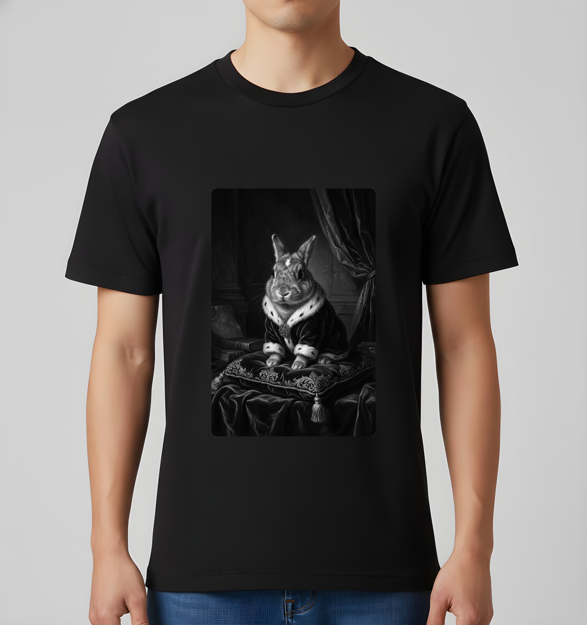 Mini Rex Renaissance Portrait T-Shirt (Black, Monochrome Print, No Frame) 3