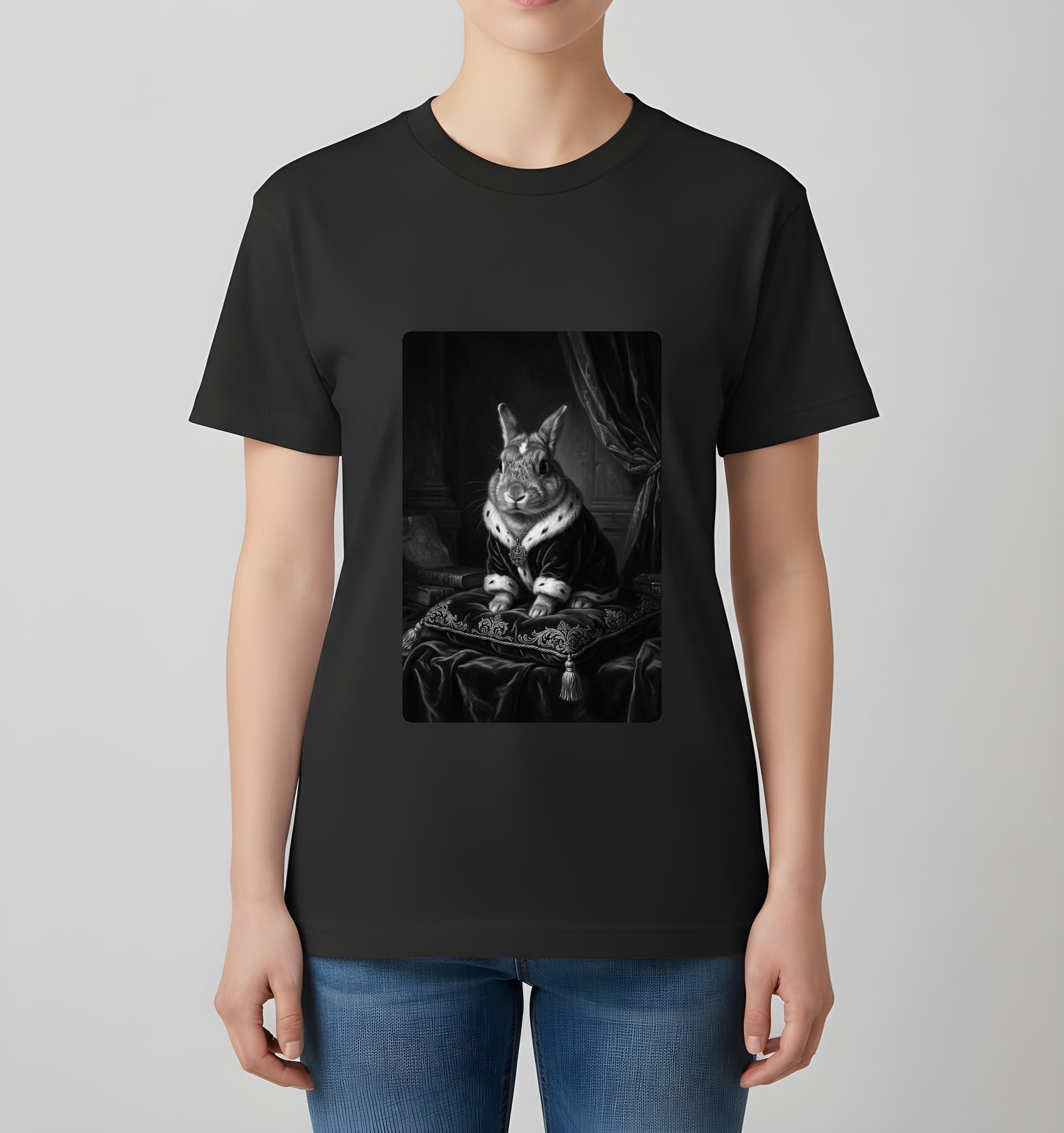Mini Rex Renaissance Portrait T-Shirt (Black, Monochrome Print, No Frame) 4