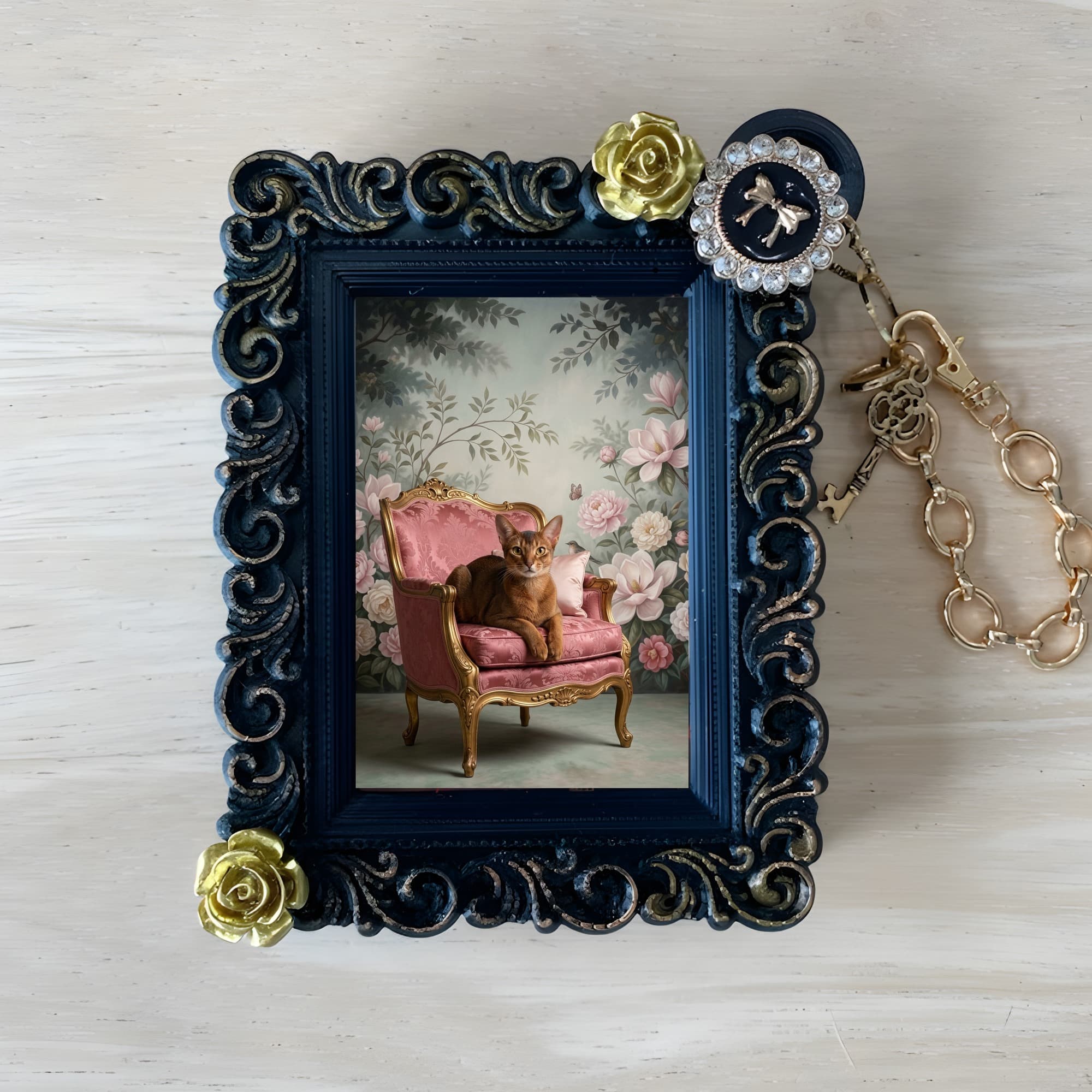 Abyssinian Shabby Pink Oil-Painting Rococo Bag Charm (Black)