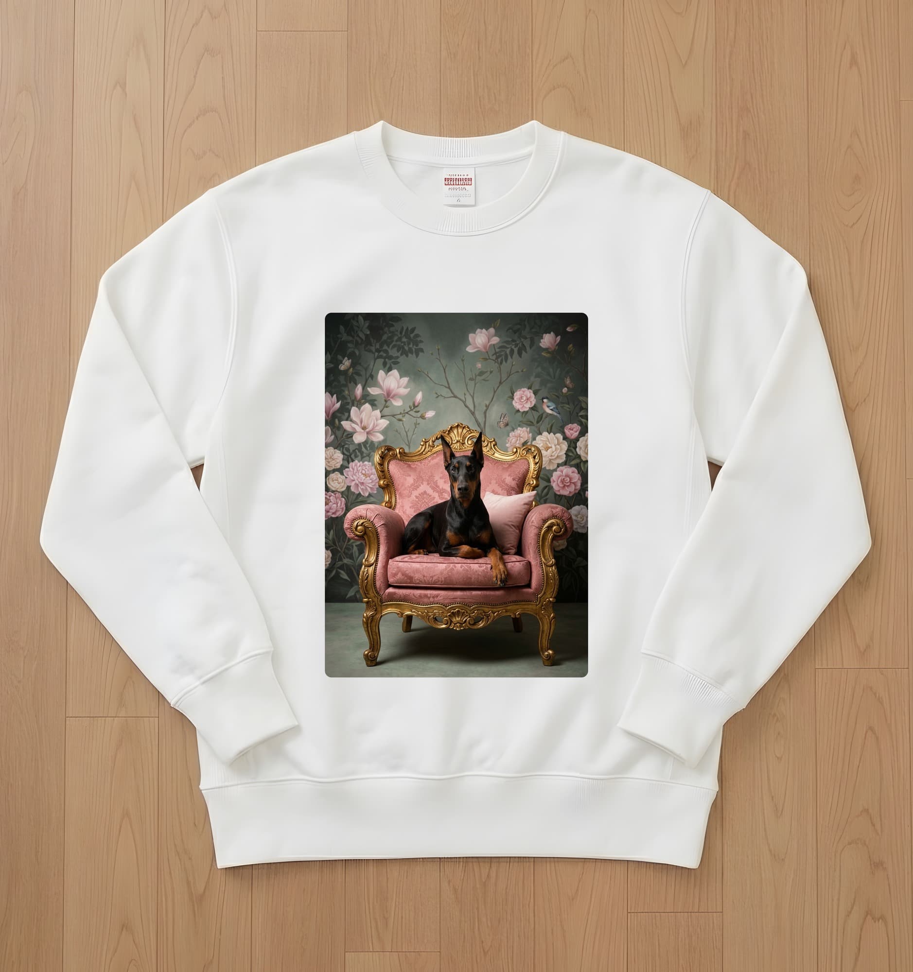 Doberman Shabby Pink Oil-Painting Rococo Sweatshirt (White)
