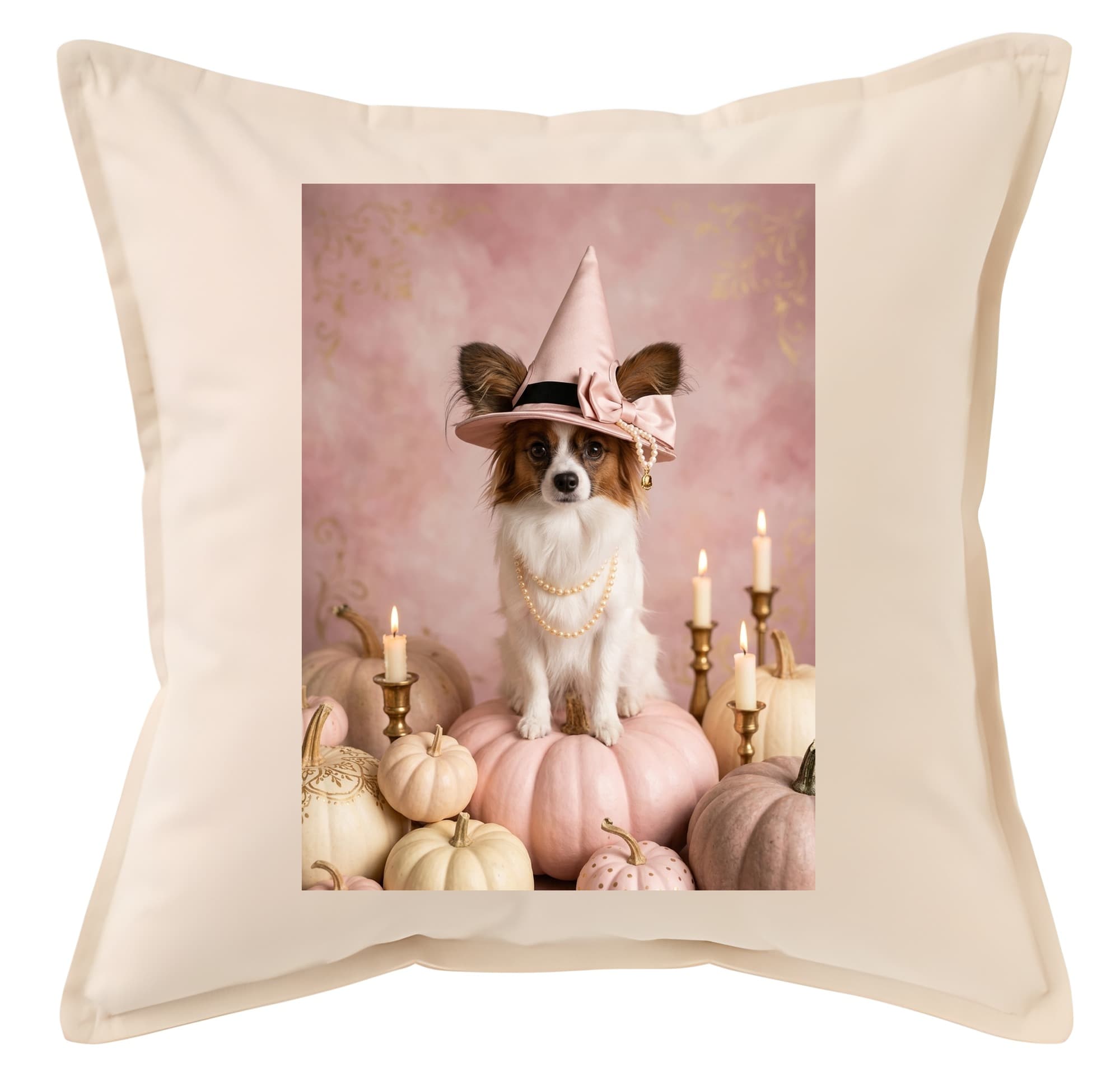 papillon Pumpkin & Candlelight Oil-Painting Halloween Cushion