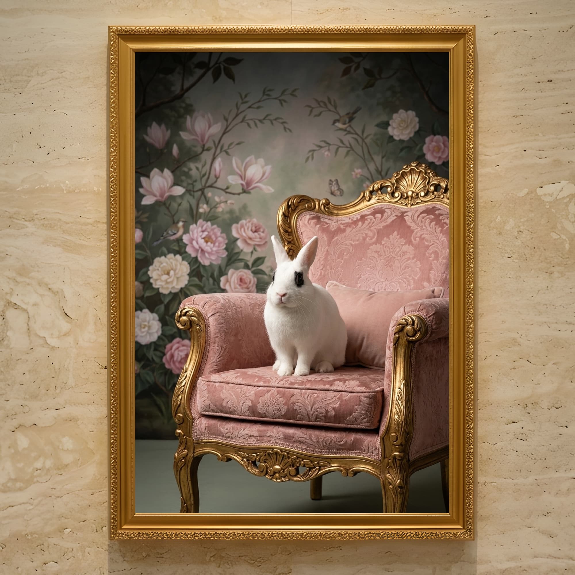 Dwarf Hotot Shabby Pink Oil-Painting Rococo Framed Art Print (A3)