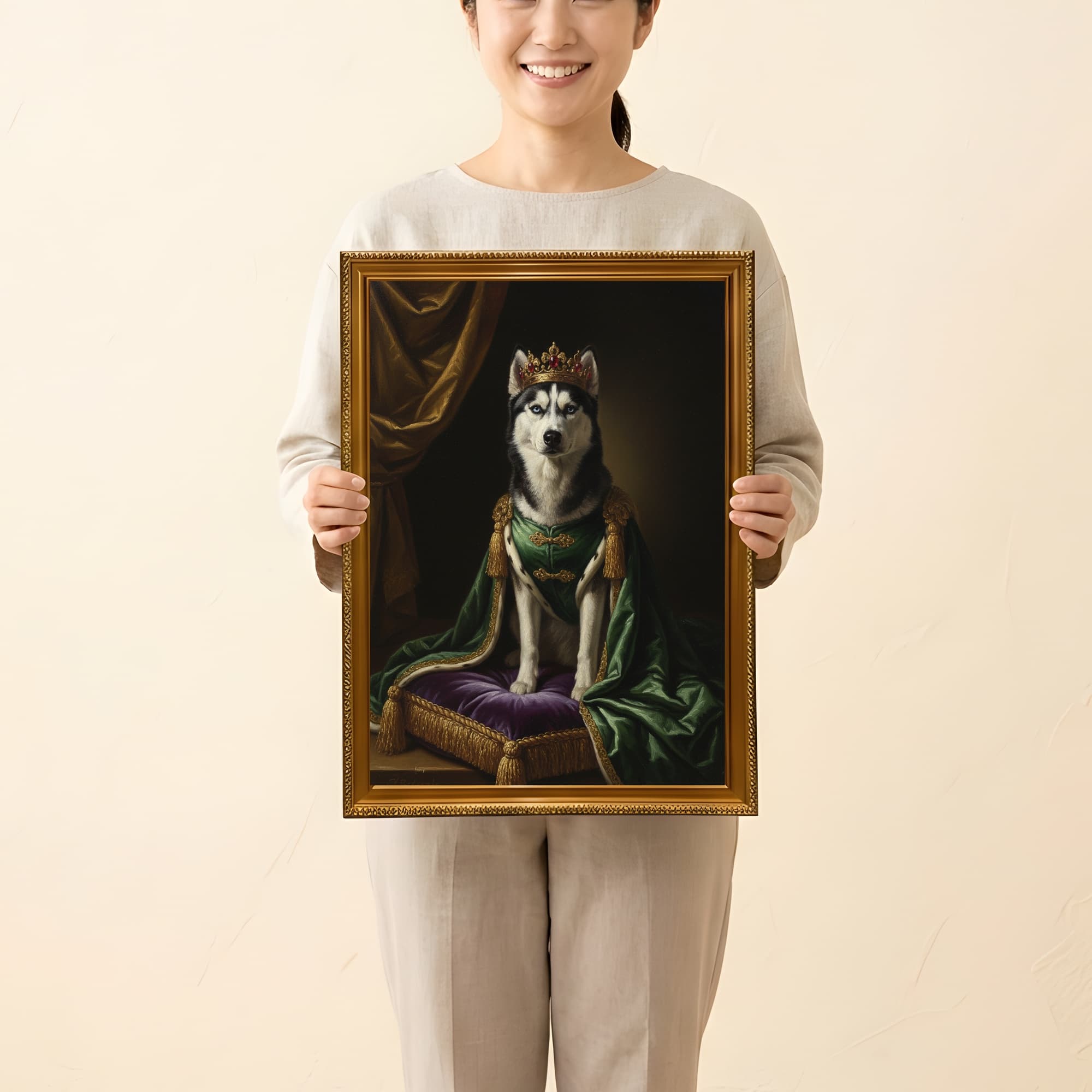 シベリアンハスキーのルネサンス肖像画額装プリント(A3サイズ) 2