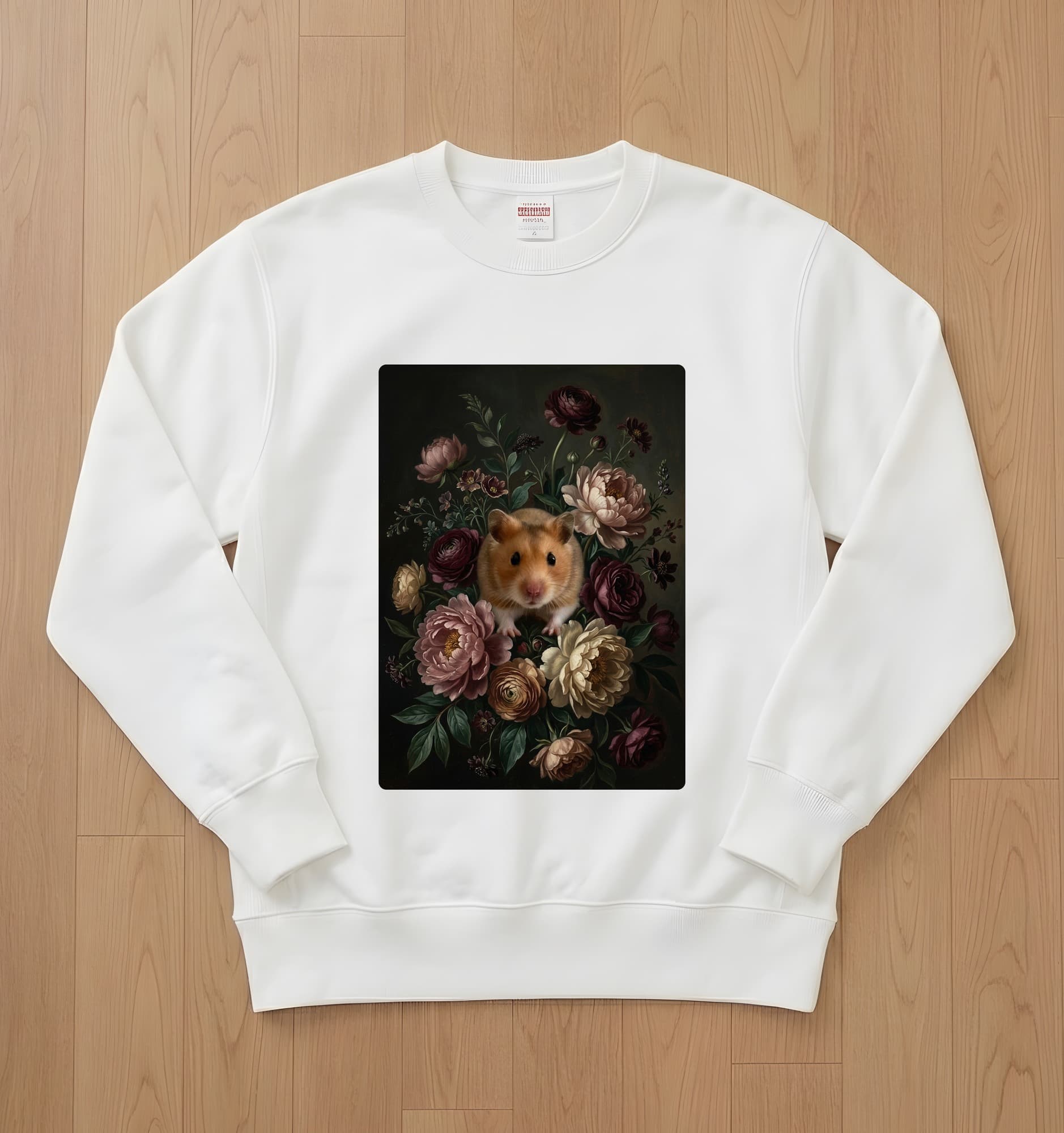 Golden hamster Floral Oil-Painting Floral Sweatshirt (White)