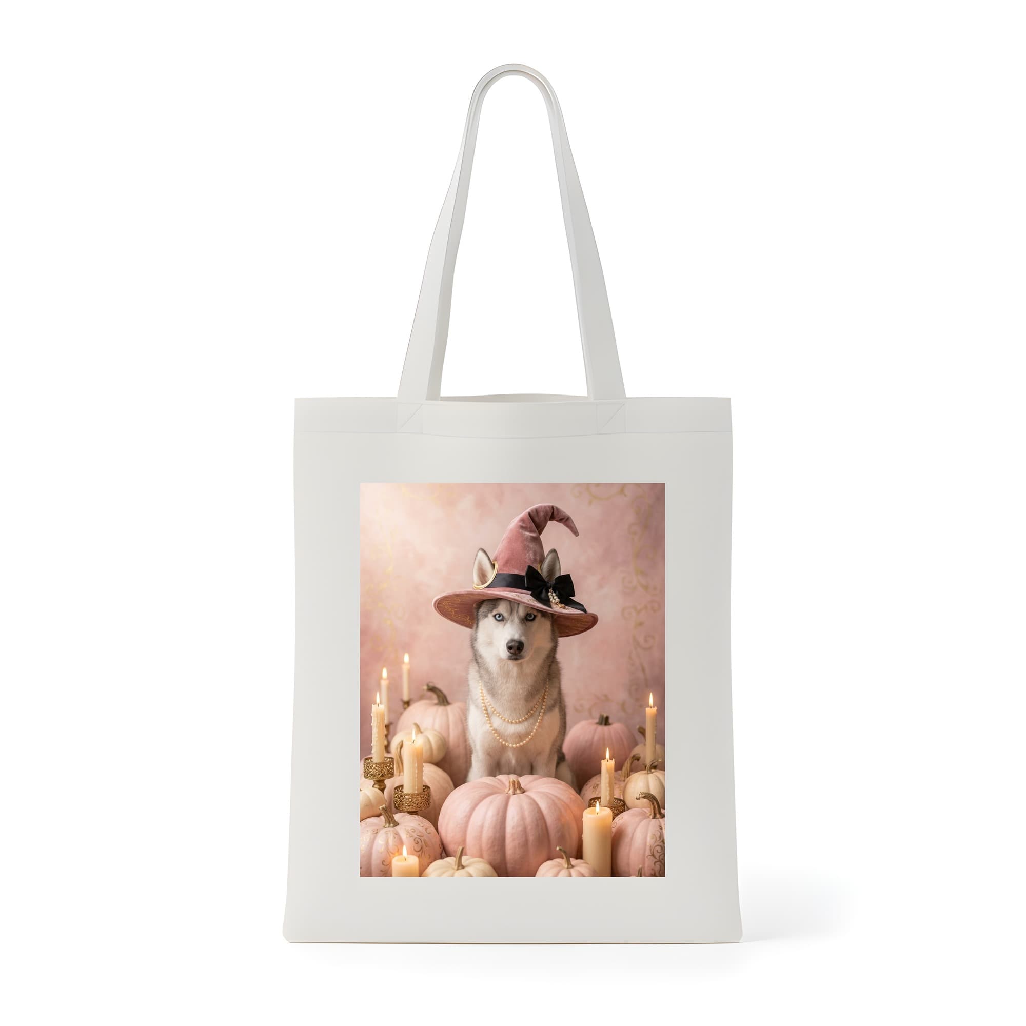Siberian husky Pumpkin & Candlelight Oil-Painting Halloween Tote Bag