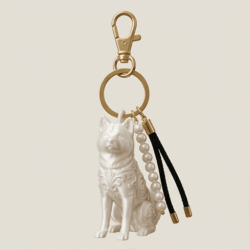 秋田犬のルネサンス肖像画キーホルダー(シルクホワイト)