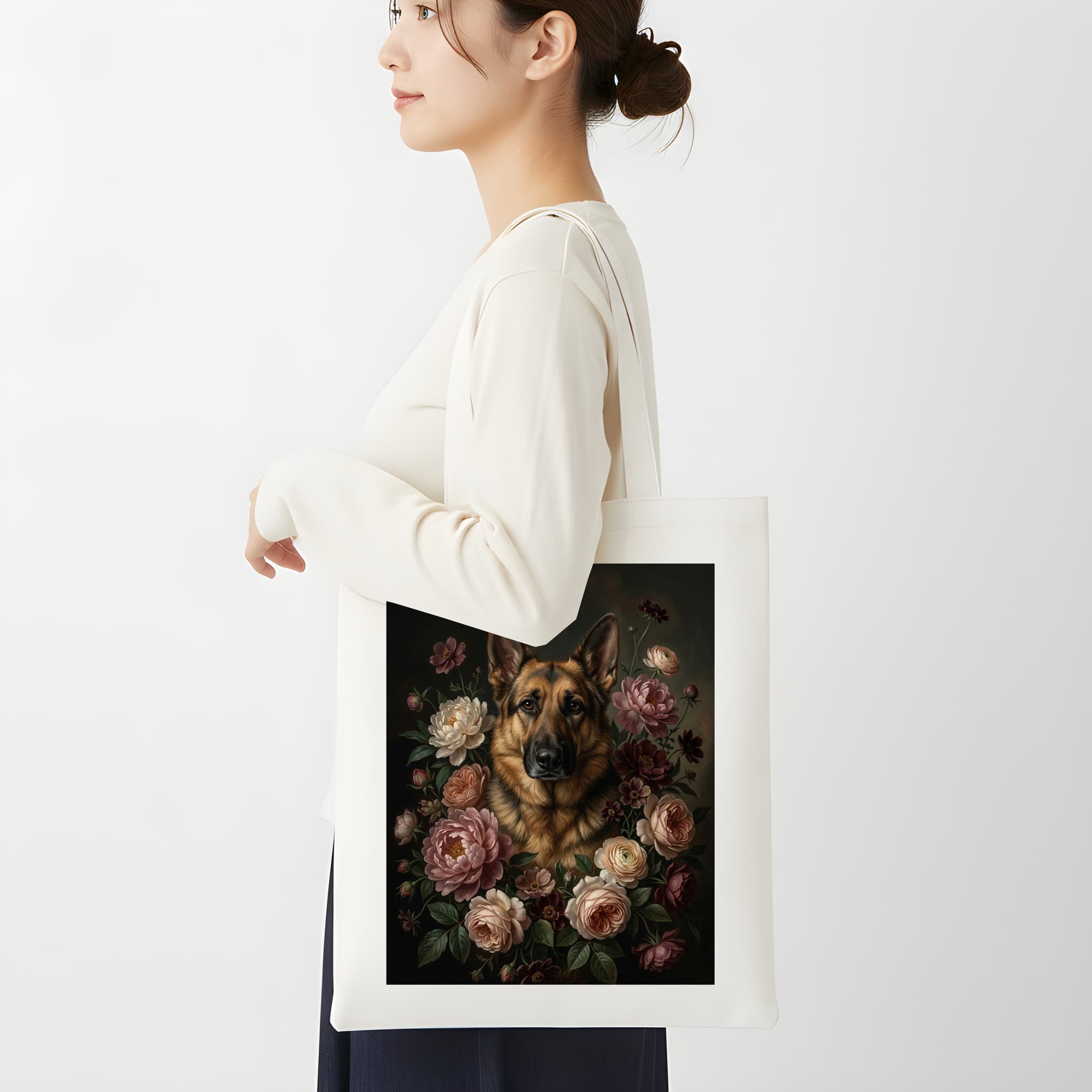 German shepherd Floral Oil-Painting Floral Tote Bag 2