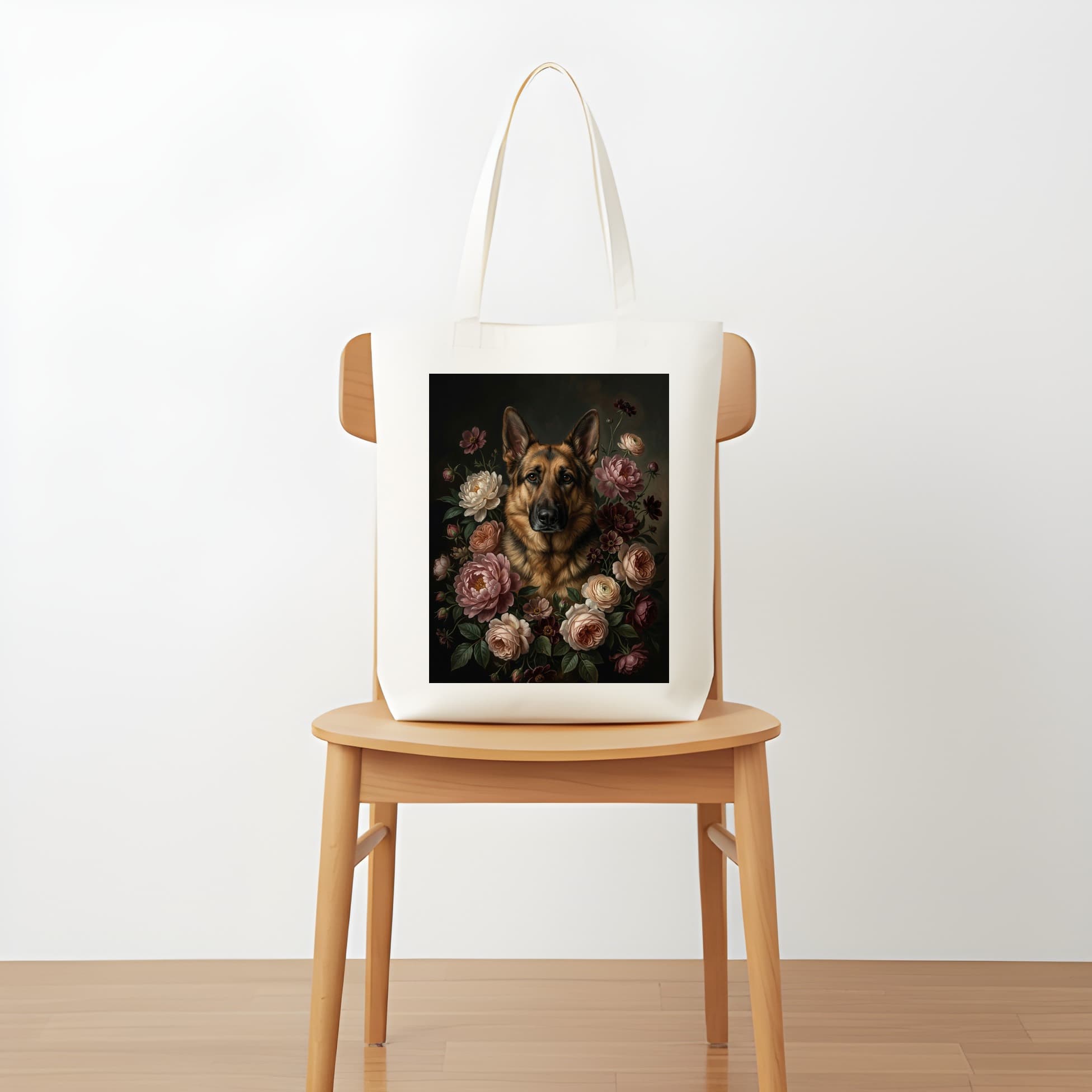 German shepherd Floral Oil-Painting Floral Tote Bag 5