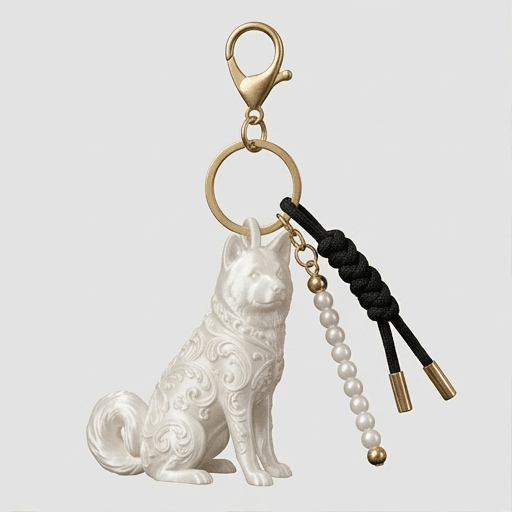 秋田犬のルネサンス肖像画キーホルダー(シルクホワイト)