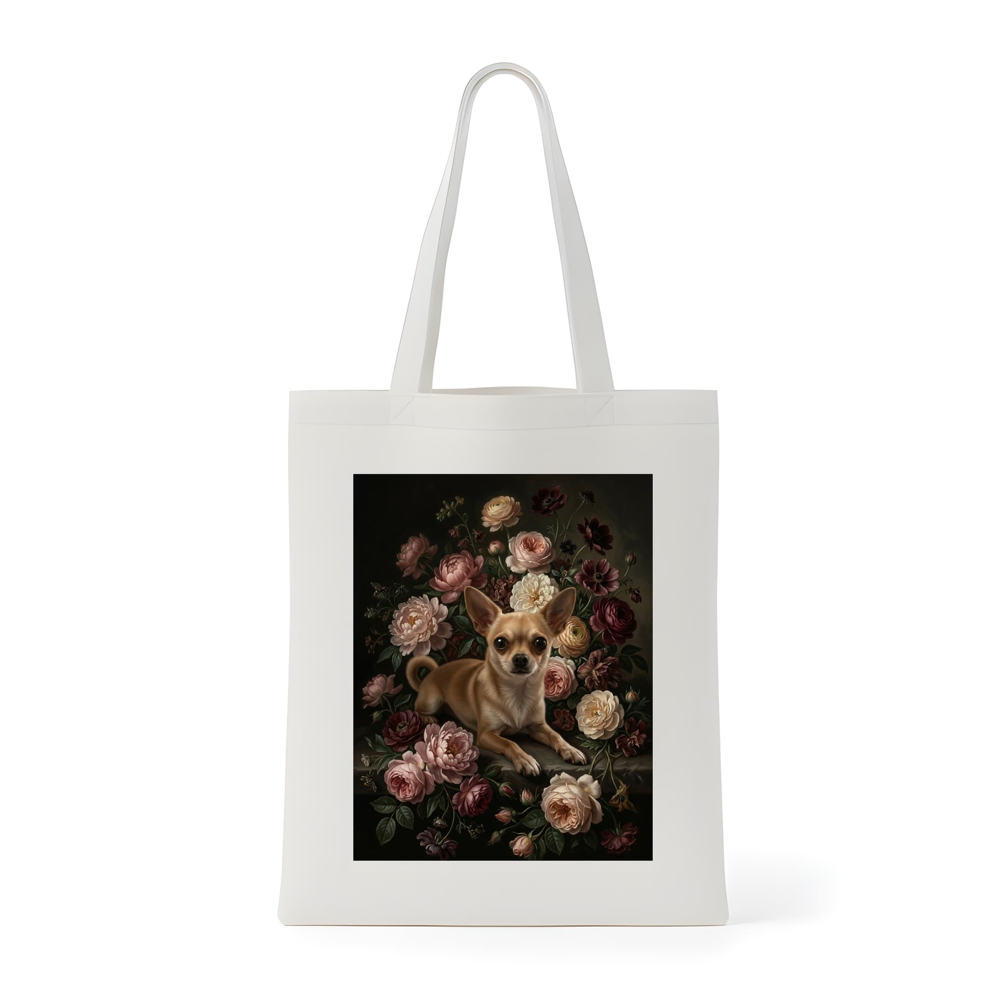 チワワの花の油絵風アート花柄トートバッグ