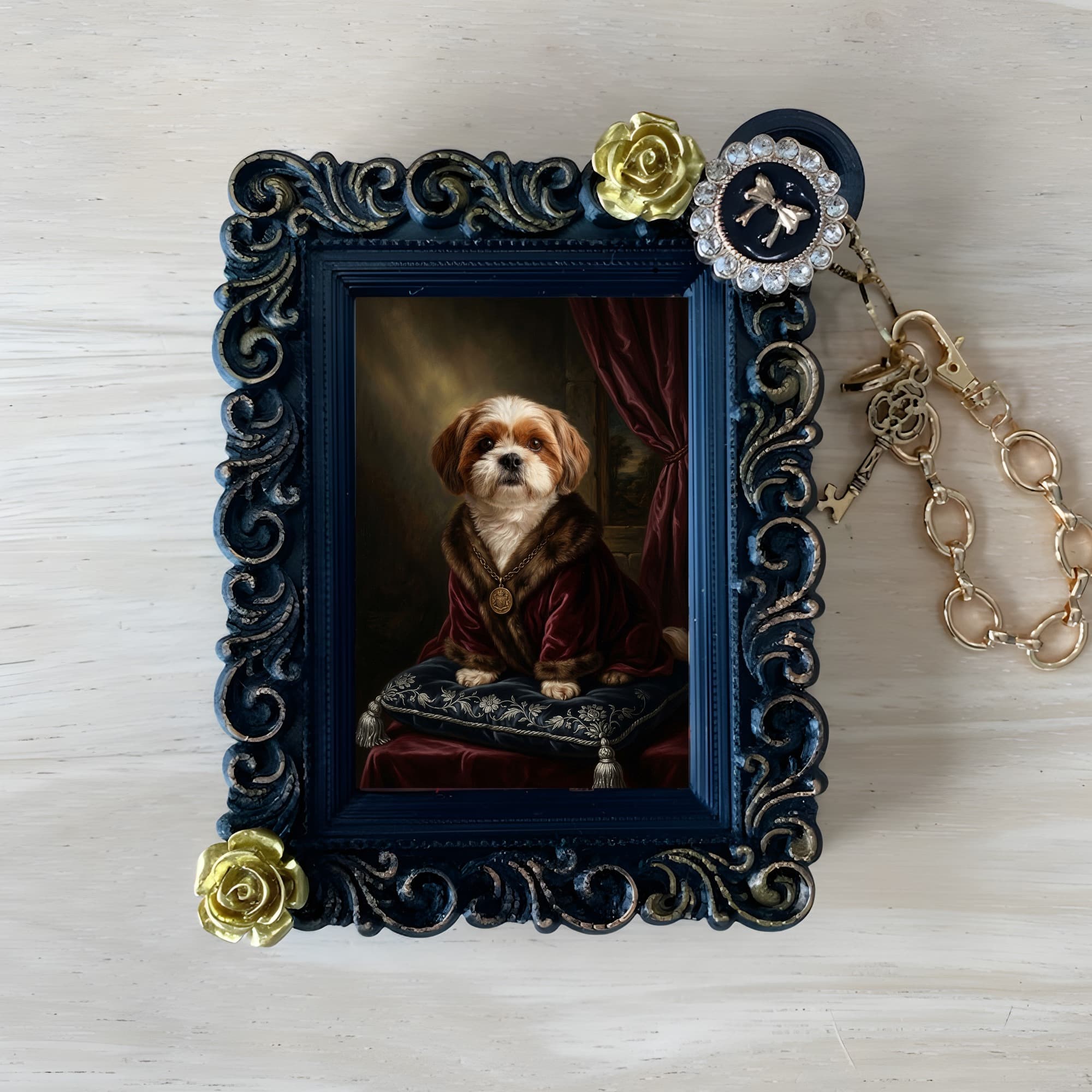 Shih Tzu Renaissance Portrait Bag Charm (Black)