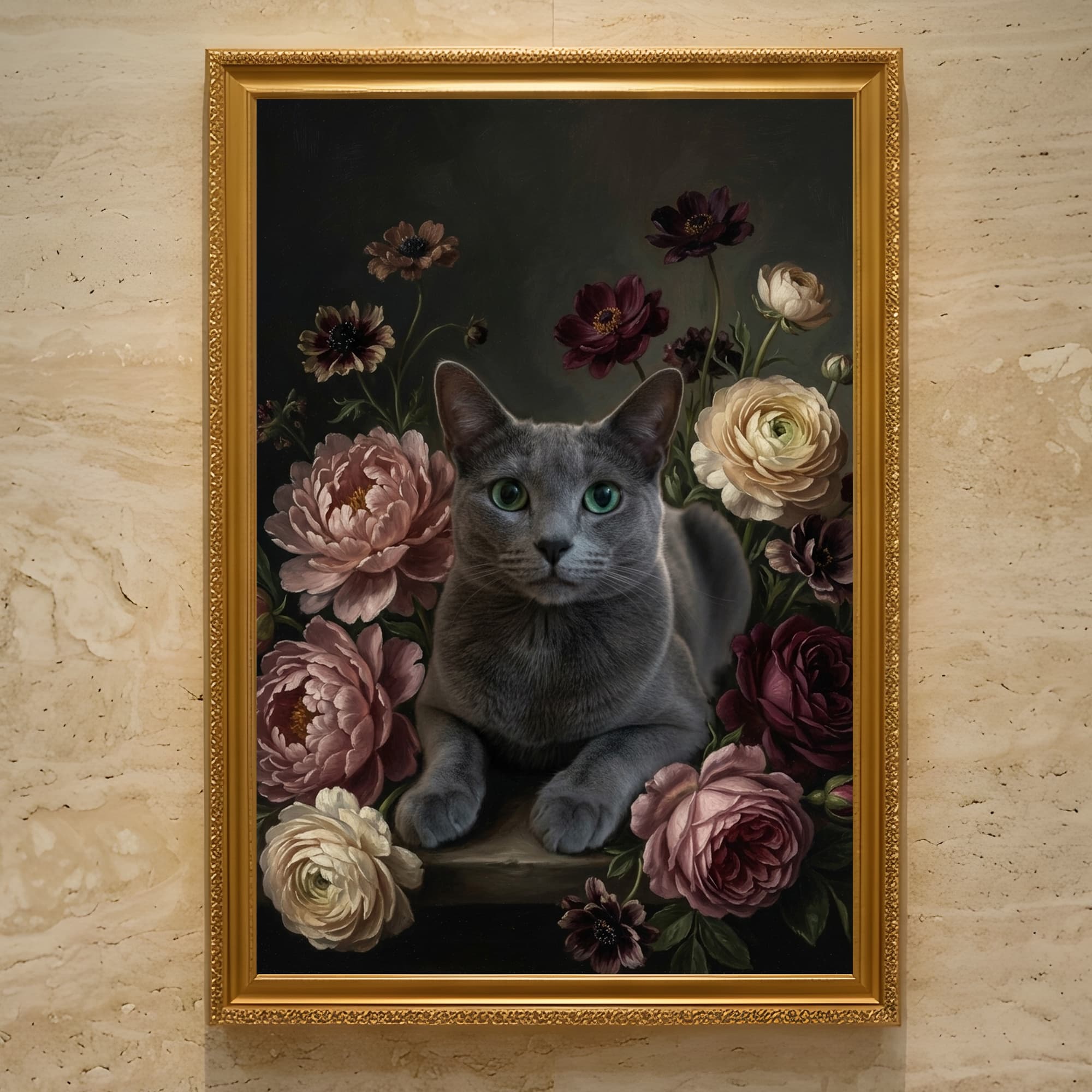 Russian Blue Floral Oil-Painting Floral Framed Art Print (A3)