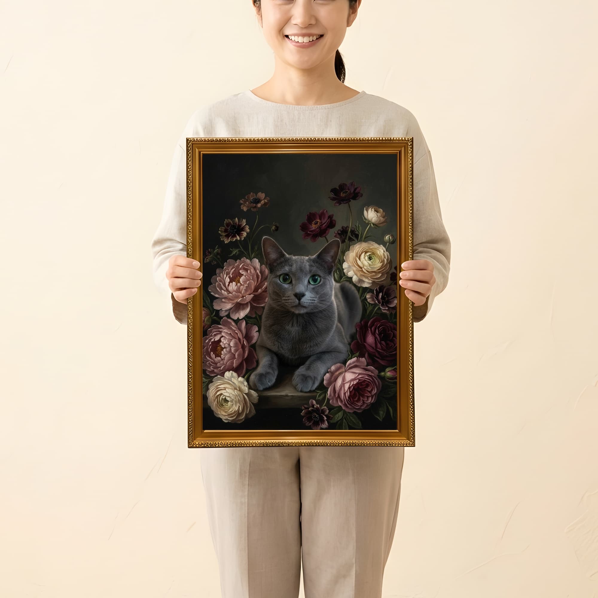 Russian Blue Floral Oil-Painting Floral Framed Art Print (A3) 2