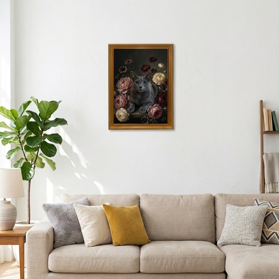 Russian Blue Floral Oil-Painting Floral Framed Art Print (A3) 3