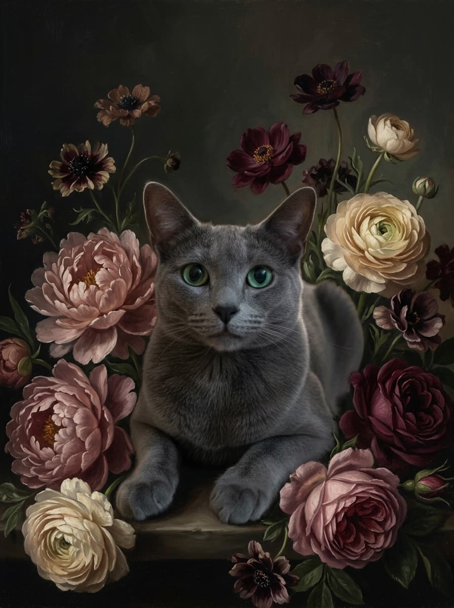 Russian Blue Floral Oil-Painting Floral Framed Art Print (A3) 4