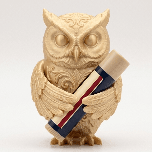 コノハズクのルネサンス肖像画リップケース(シルクゴールド)