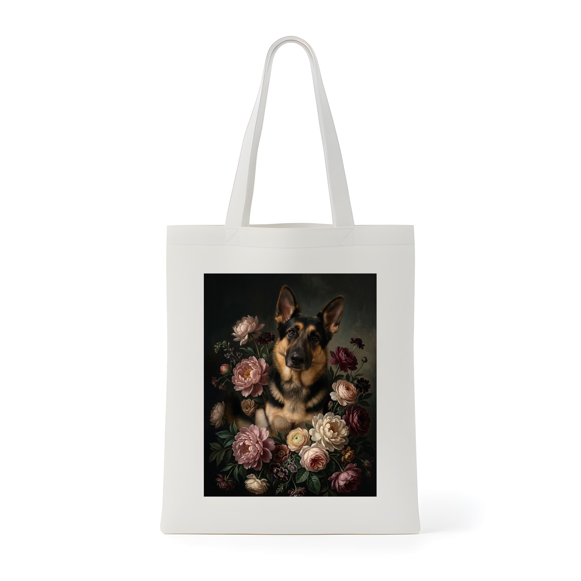 German shepherd Floral Oil-Painting Floral Tote Bag