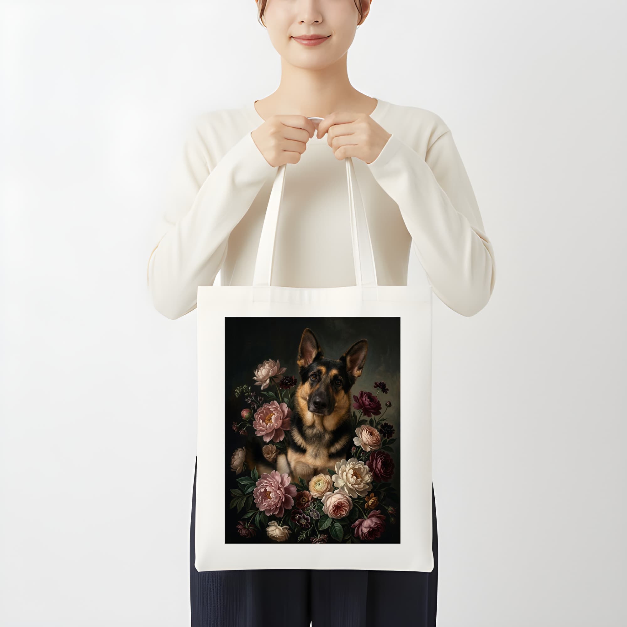 German shepherd Floral Oil-Painting Floral Tote Bag 3