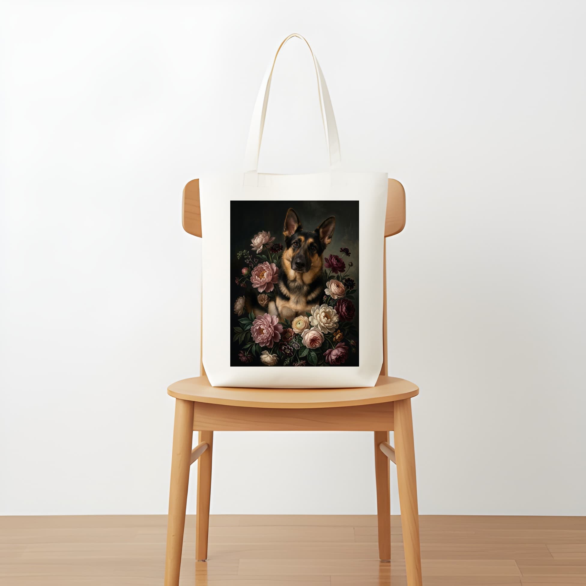 German shepherd Floral Oil-Painting Floral Tote Bag 5