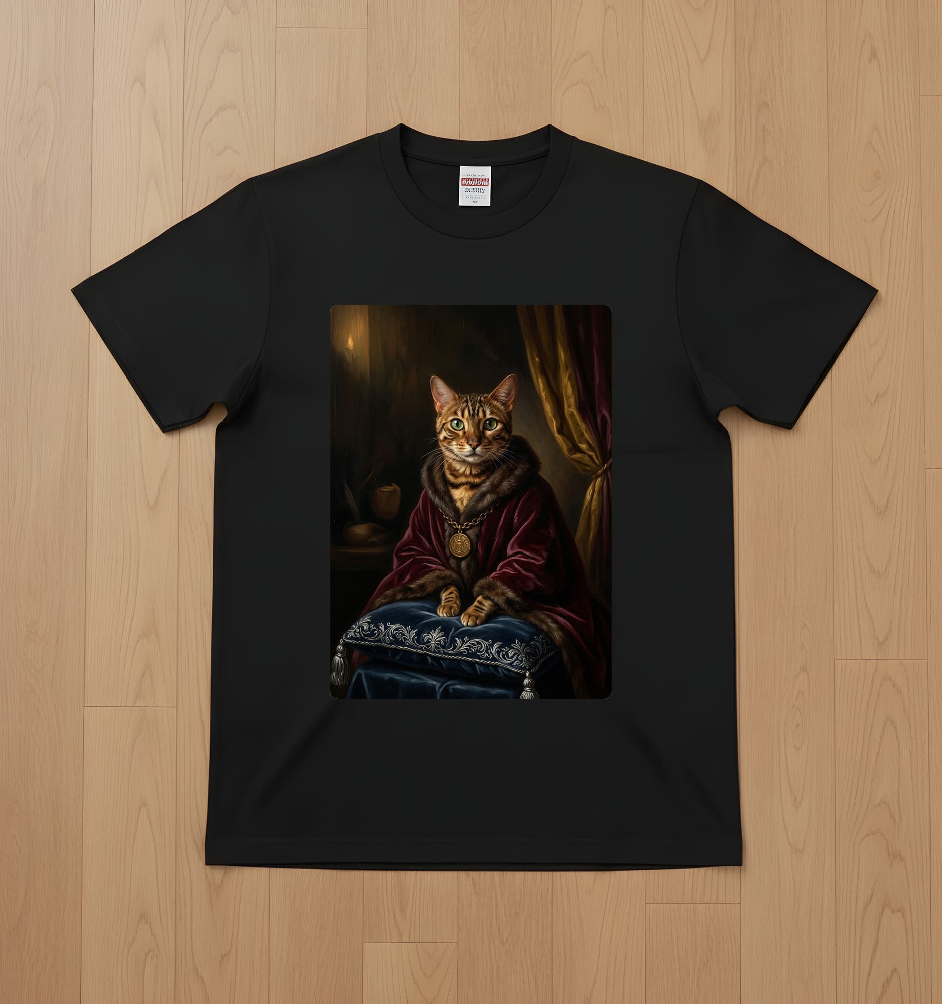 ベンガルのルネサンス肖像画Tシャツ(ブラック・カラープリント・額縁なし)