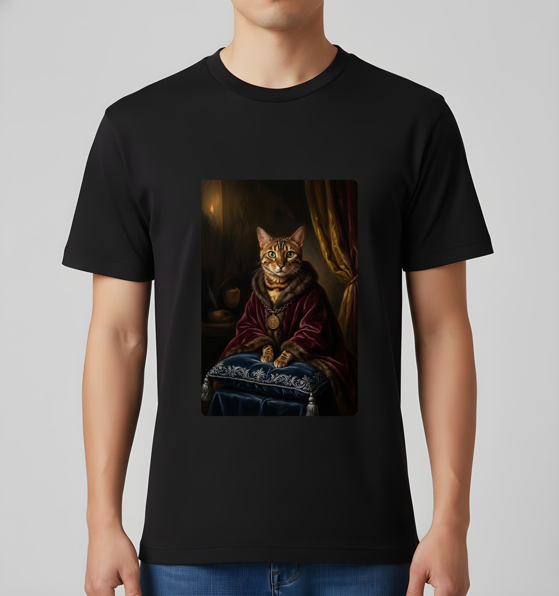 ベンガルのルネサンス肖像画Tシャツ(ブラック・カラープリント・額縁なし) 3