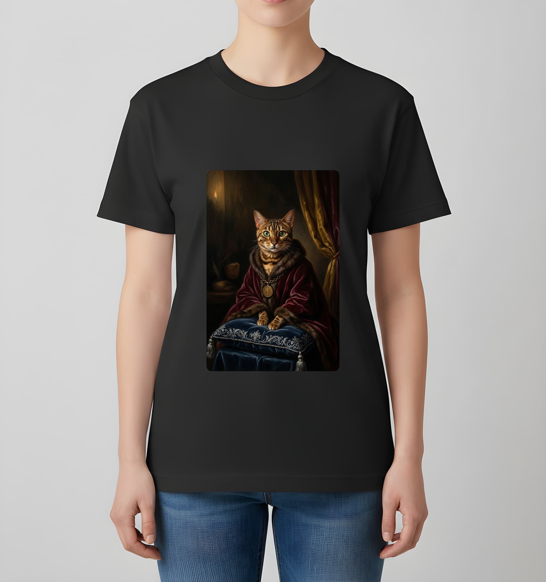 ベンガルのルネサンス肖像画Tシャツ(ブラック・カラープリント・額縁なし) 4