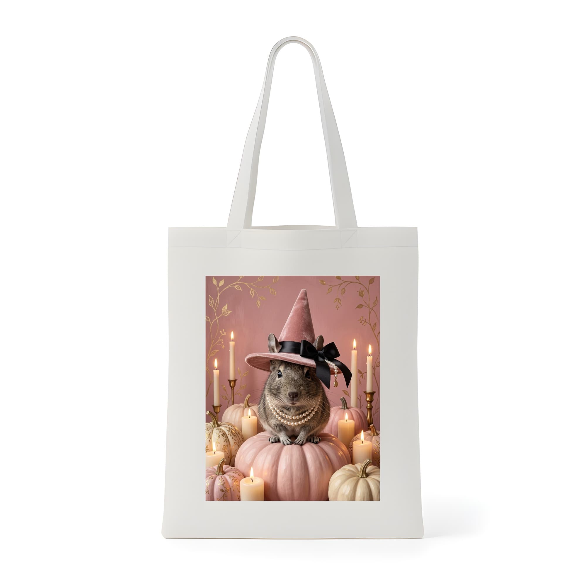 Degu Pumpkin & Candlelight Oil-Painting Halloween Tote Bag