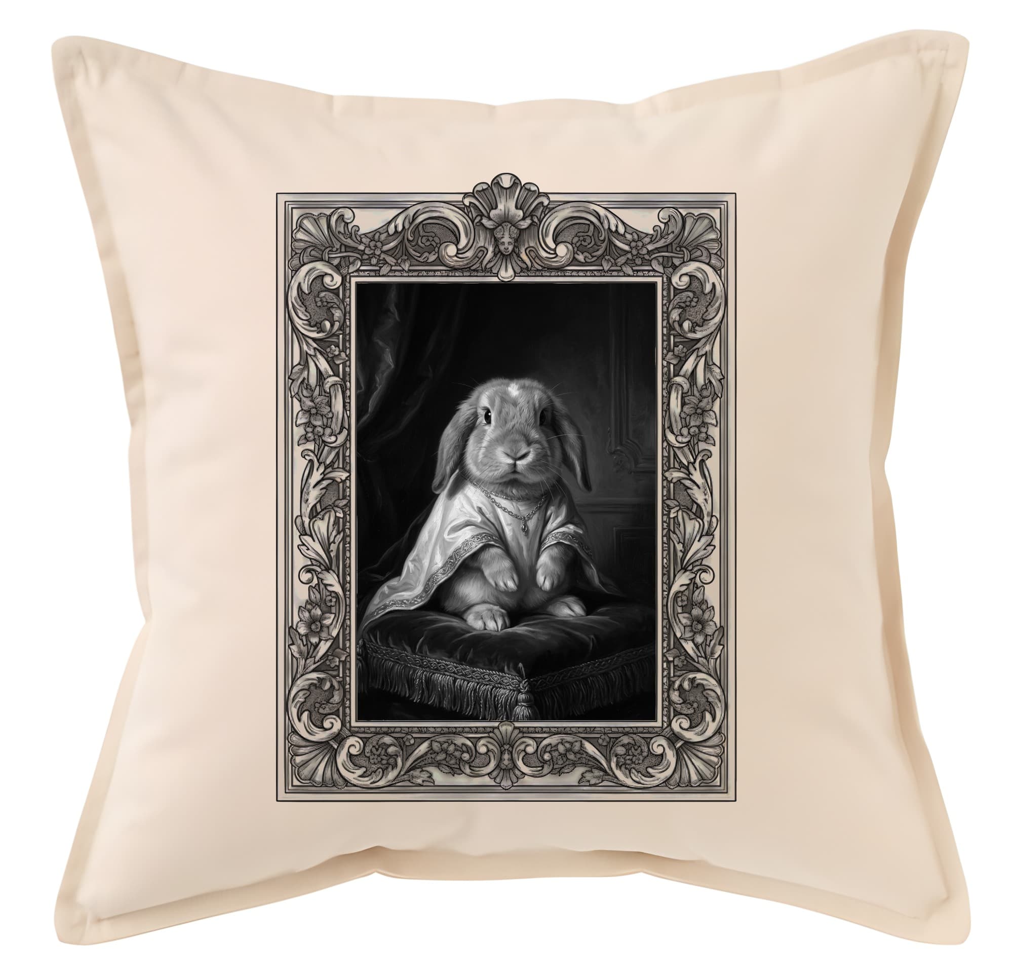 Mini Lop Renaissance Portrait Throw Cushion (Framed Design)