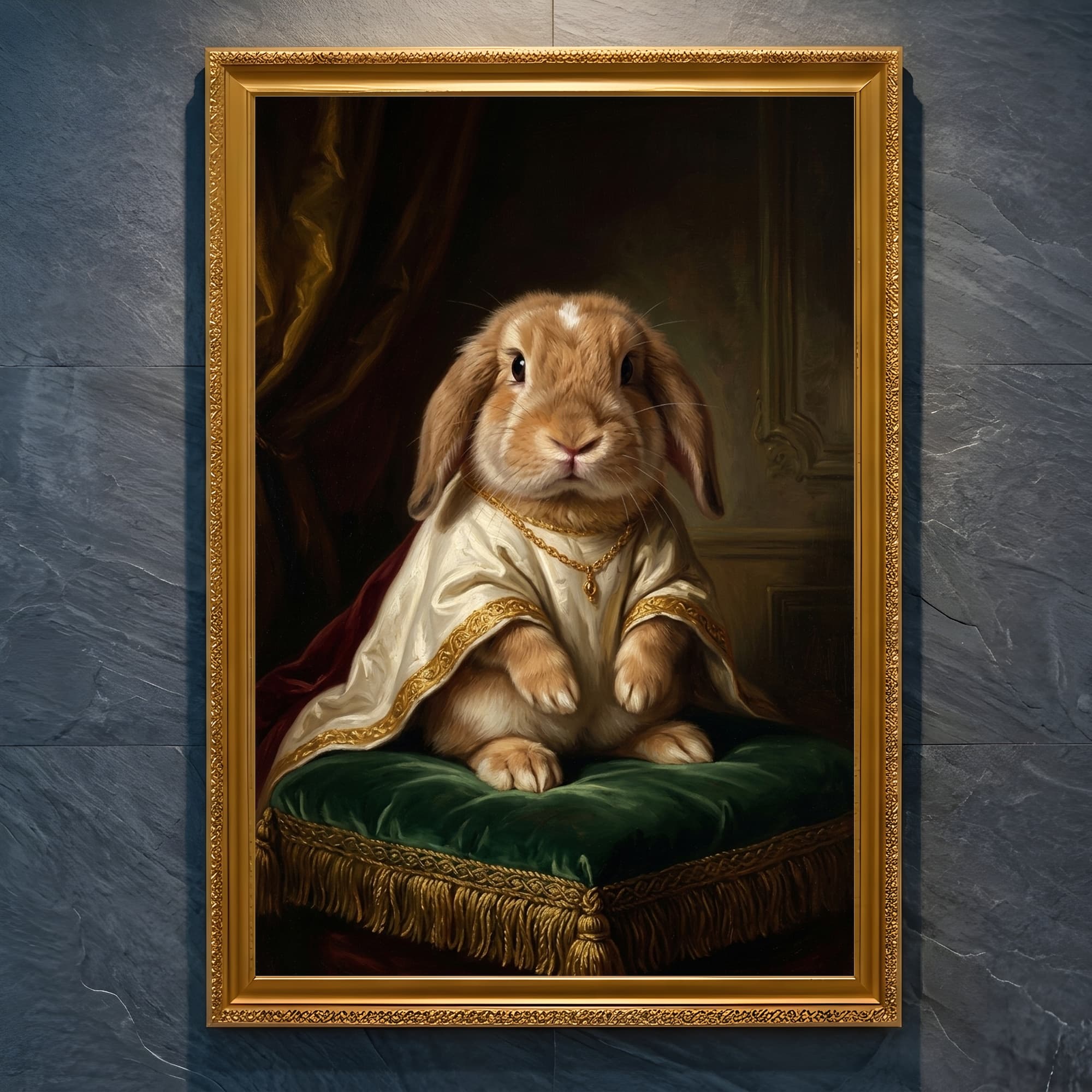 Mini Lop Renaissance Portrait Framed Art Print (A4 Gold)