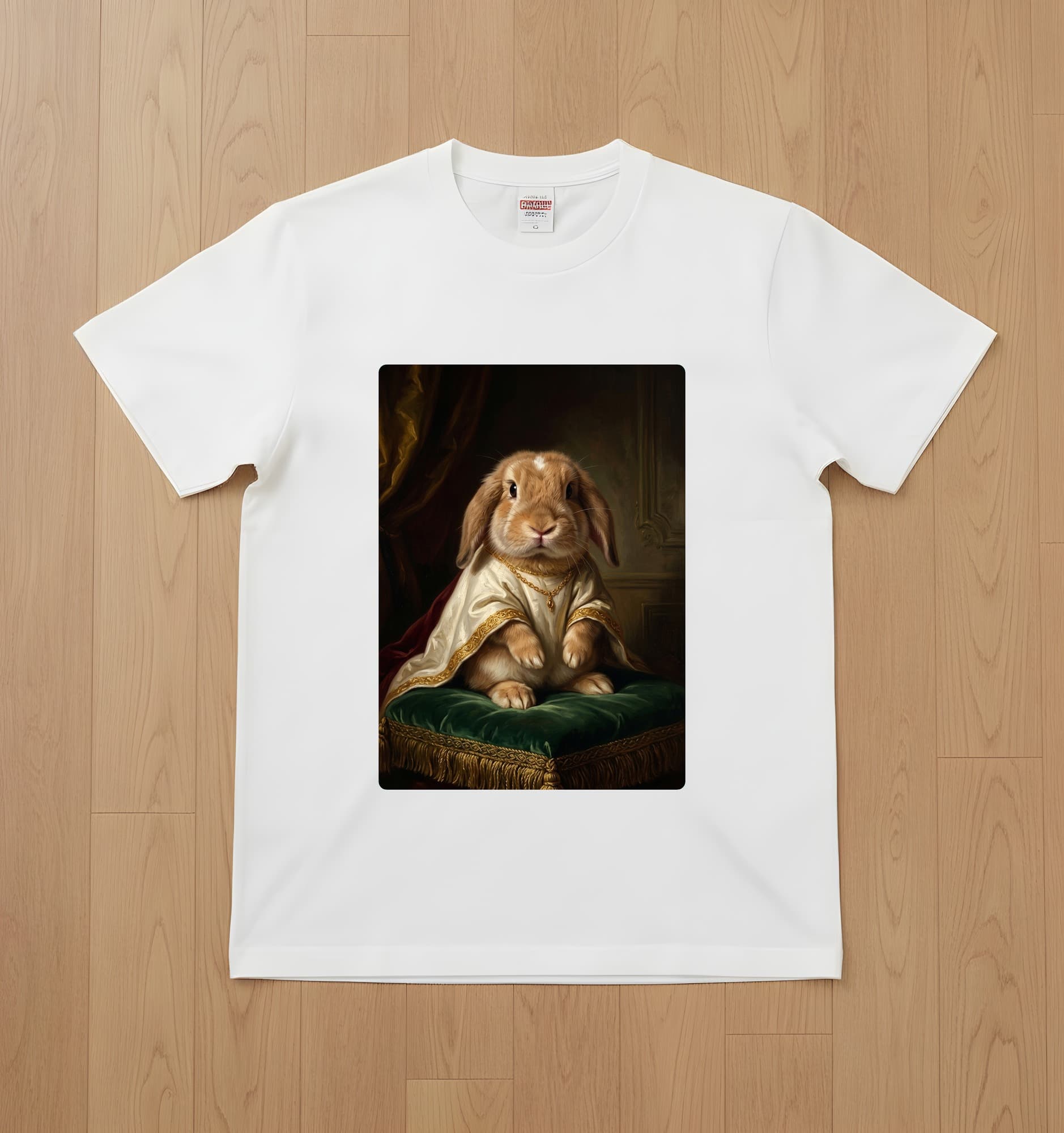 ミニロップのルネサンス肖像画Tシャツ(ホワイト・カラープリント・額縁なし)