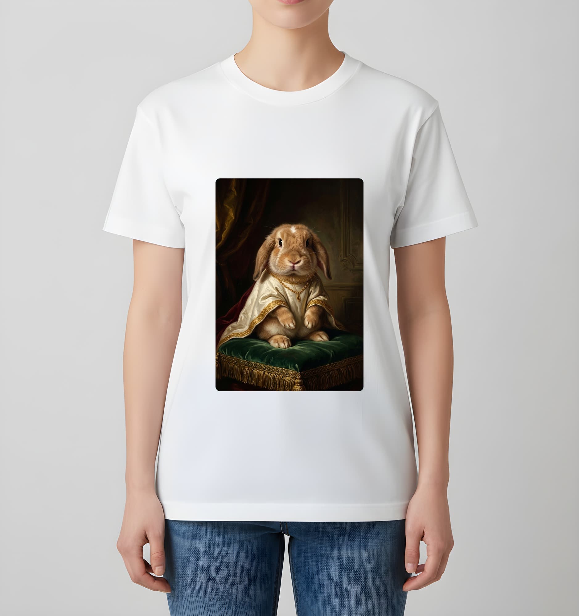 ミニロップのルネサンス肖像画Tシャツ(ホワイト・カラープリント・額縁なし) 4