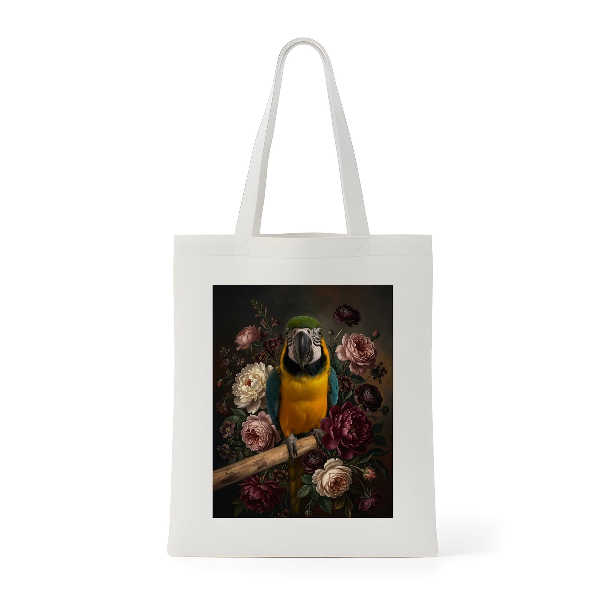 ルリコンゴウインコの花の油絵風アート花柄トートバッグ