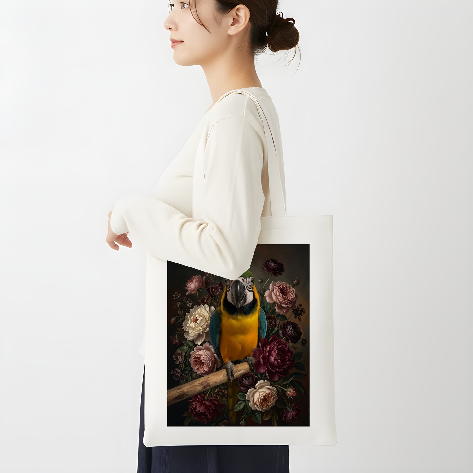 Blue-and-yellow Macaw Floral Oil-Painting Floral Tote Bag 2