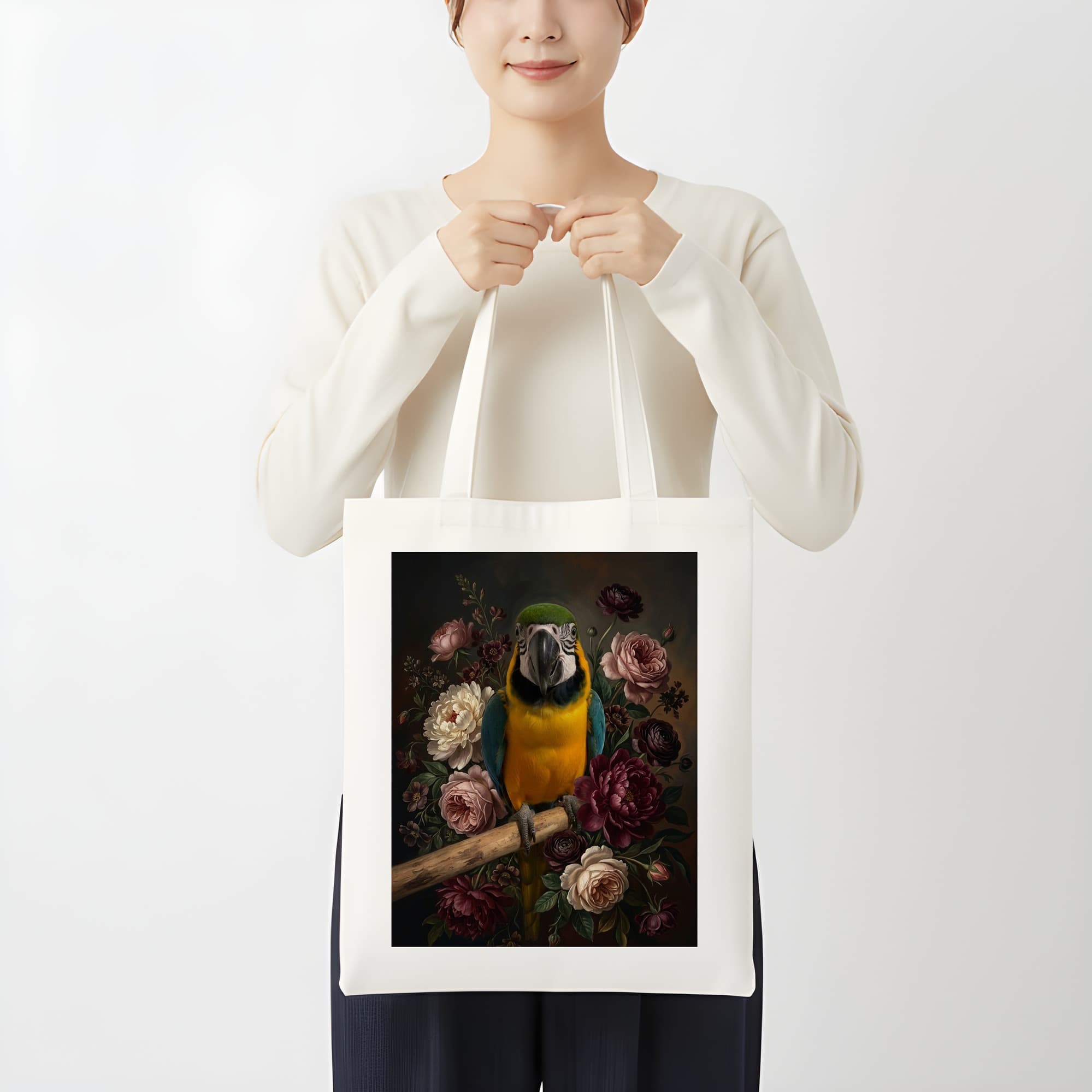 Blue-and-yellow Macaw Floral Oil-Painting Floral Tote Bag 3