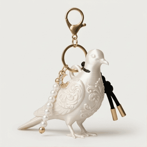 ジュズカケバトのルネサンス肖像画キーホルダー(シルクホワイト)