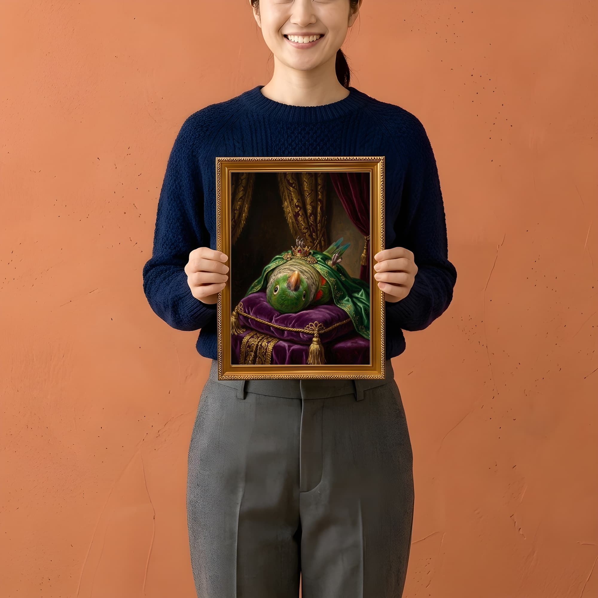 Eclectus Parrot Renaissance Portrait Framed Art Print (A4 Gold) 2
