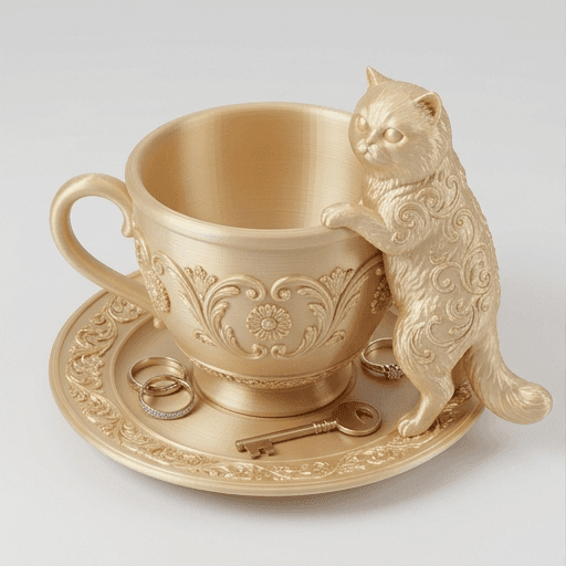 ペルシャ猫のルネサンス肖像画アクセサリートレイ(シルクゴールド)