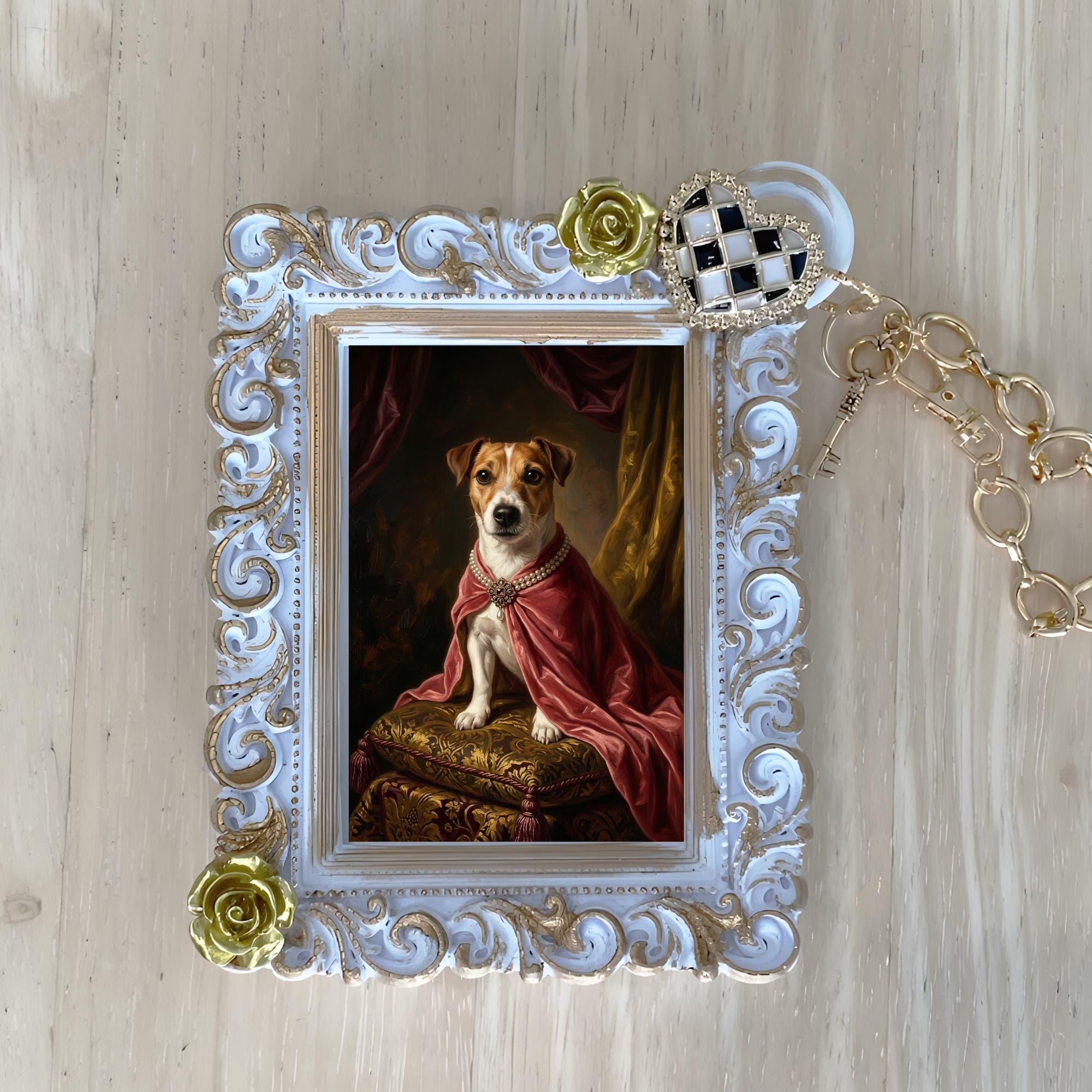 Jack Russell terrier Renaissance Portrait Bag Charm (White)